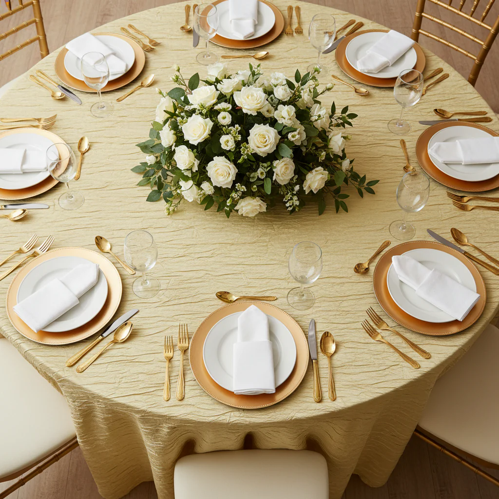 Accordion Crinkle Taffeta 120" Round Tablecloth - Gold - Image 3