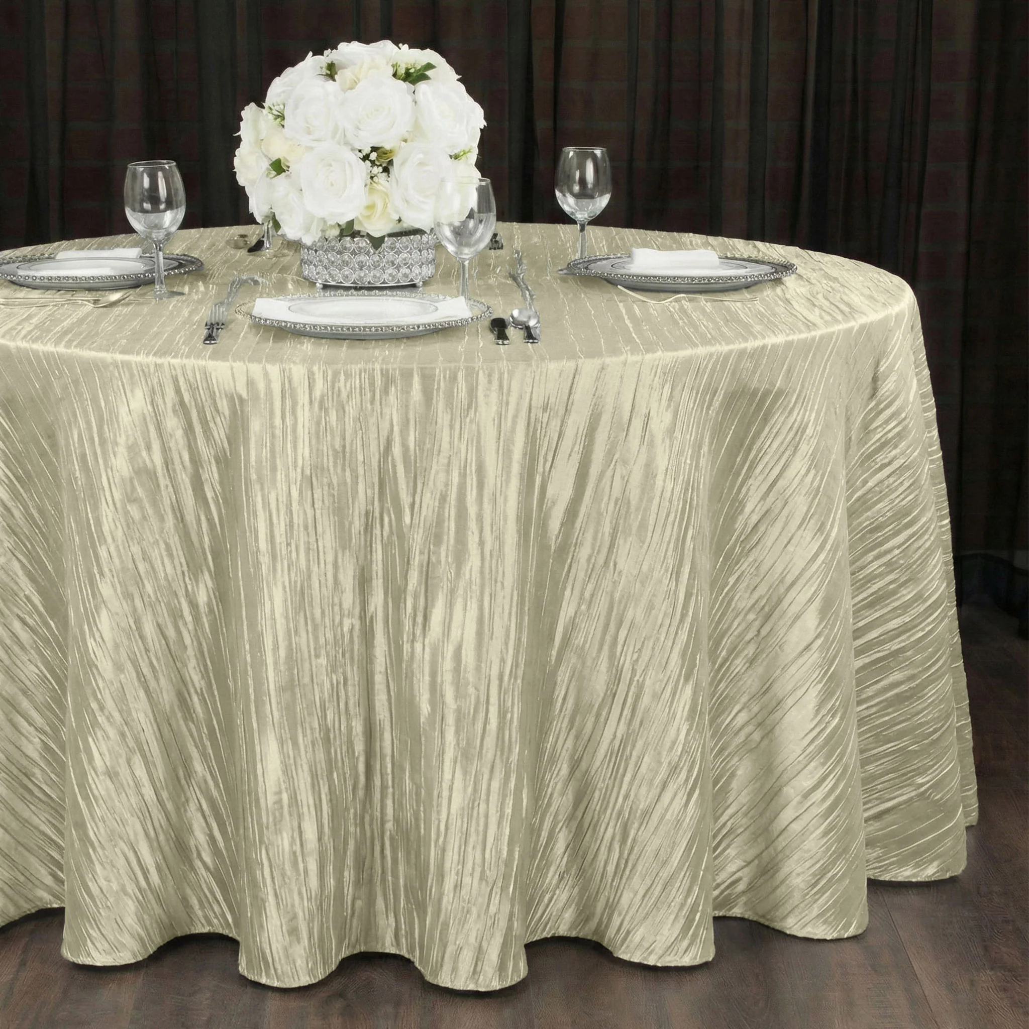 Accordion Crinkle Taffeta 120" Round Tablecloth - Greenish Ivory - Image 2