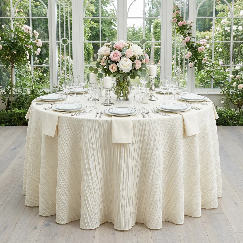 Accordion Crinkle Taffeta 120" Round Tablecloth - Ivory - Image 2