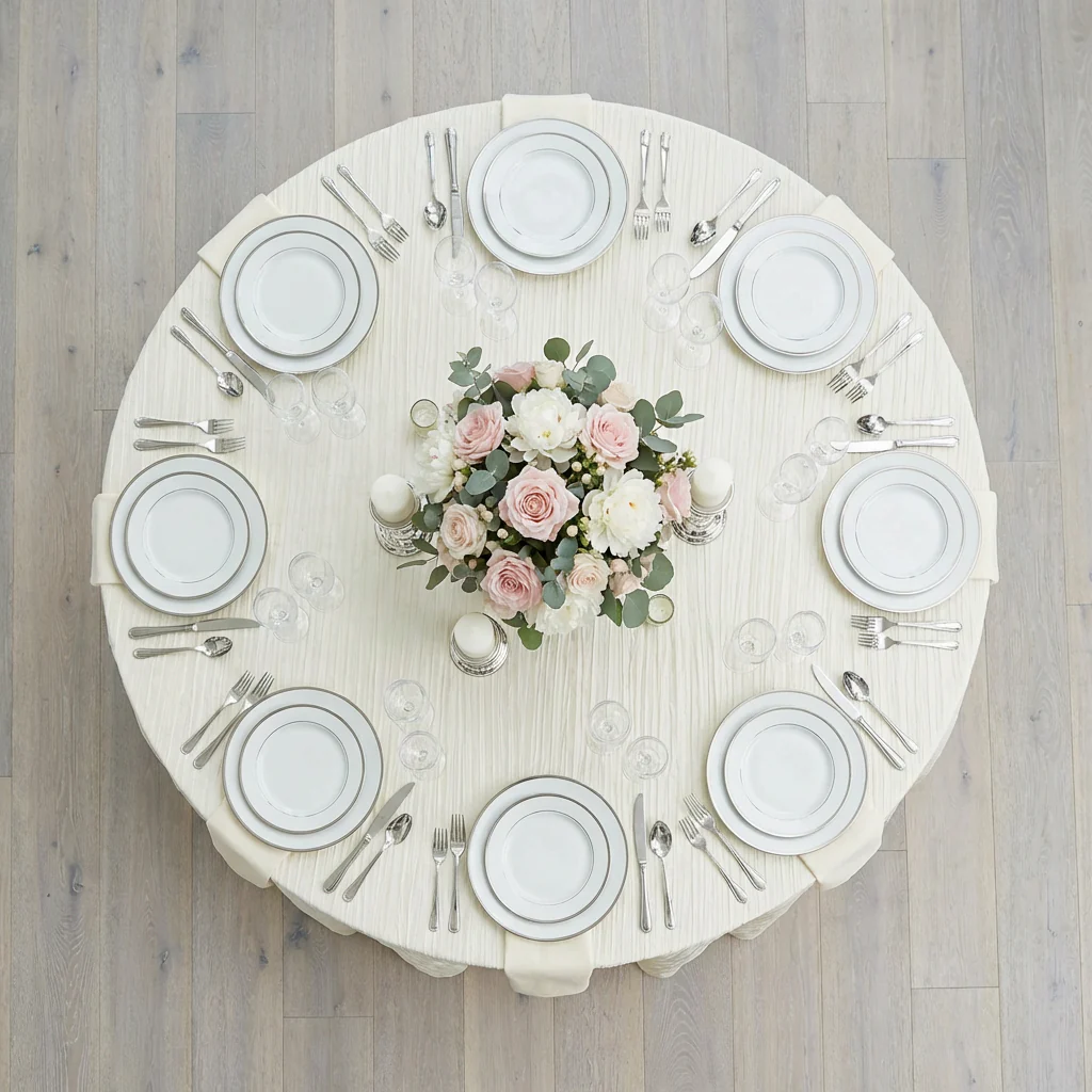 Accordion Crinkle Taffeta 120" Round Tablecloth - Ivory - Image 3
