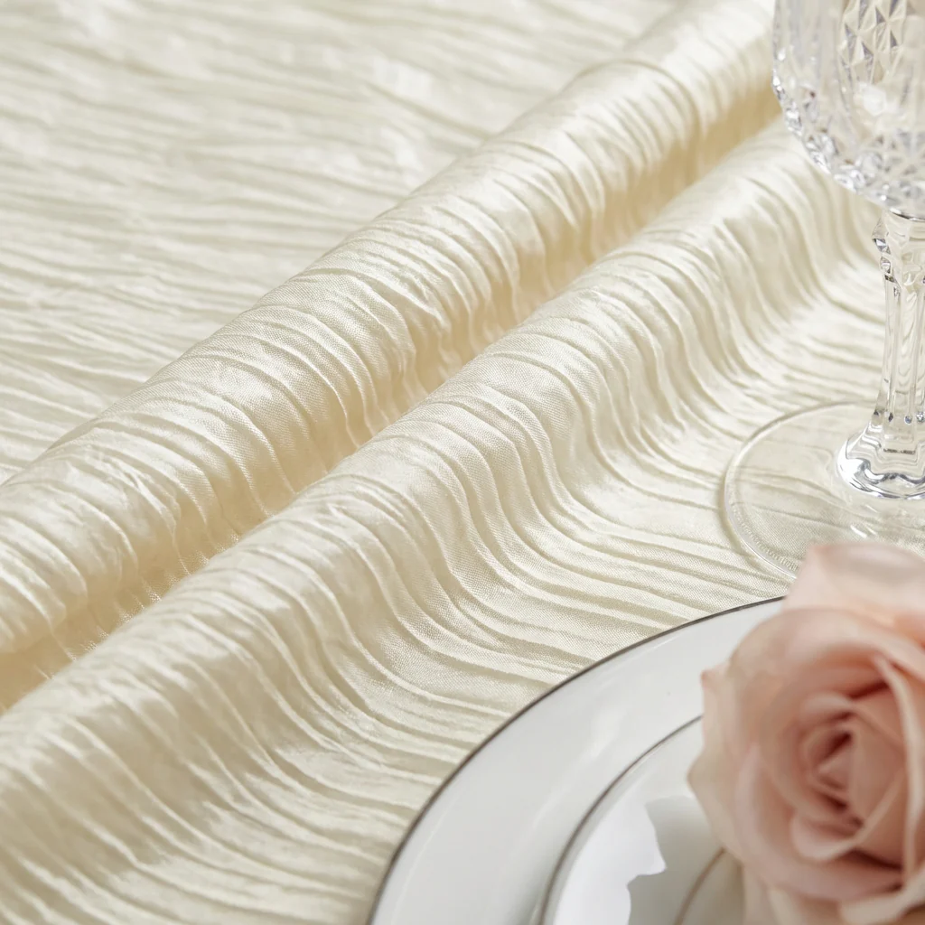 Accordion Crinkle Taffeta 120" Round Tablecloth - Ivory - Image 4