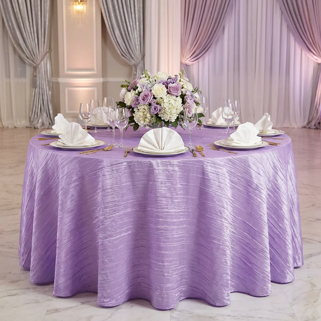 Accordion Crinkle Taffeta 120" Round Tablecloth - Lavender - Image 2
