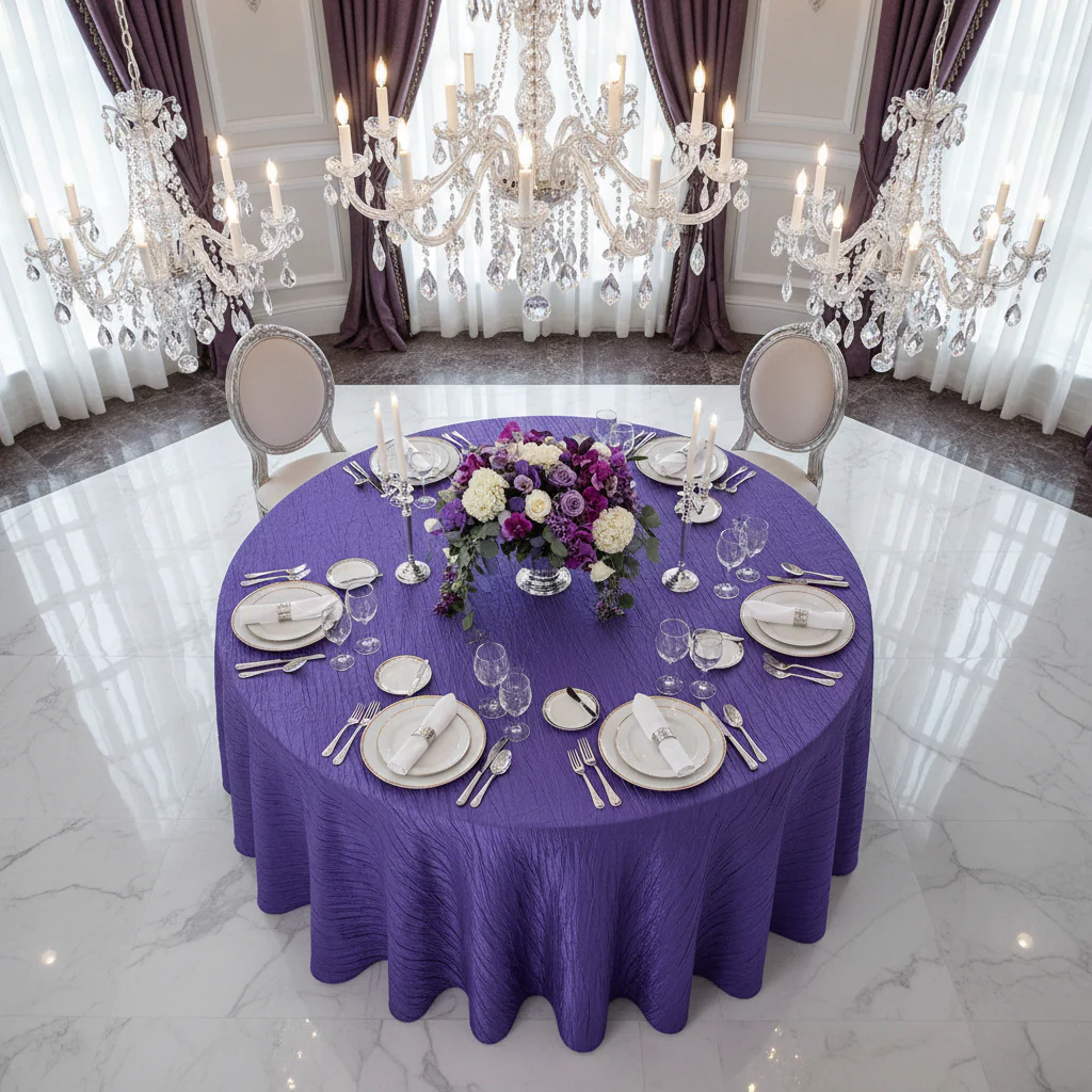 Accordion Crinkle Taffeta 120" Round Tablecloth - Purple - Image 2