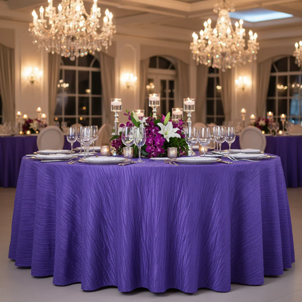 Accordion Crinkle Taffeta 120" Round Tablecloth - Purple - Image 3