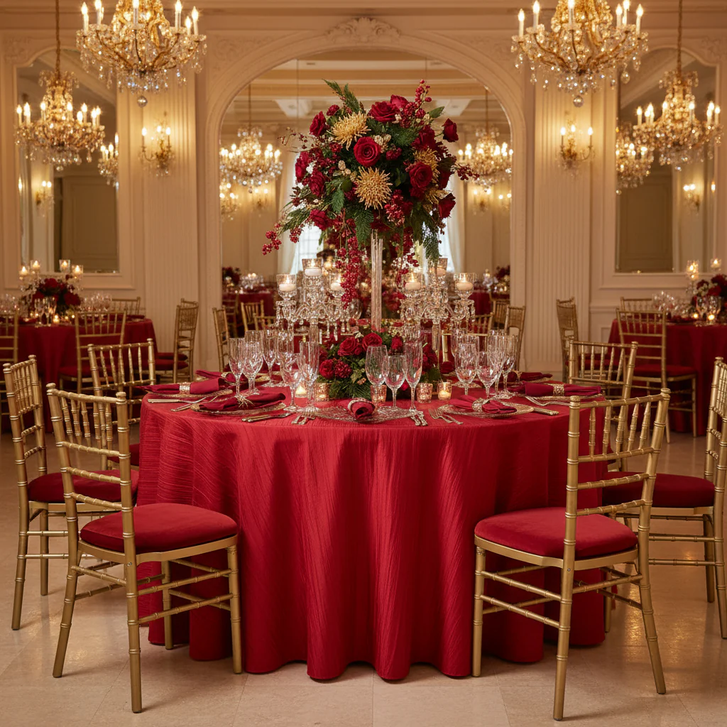 Accordion Crinkle Taffeta 120" Round Tablecloth - Red - Image 3