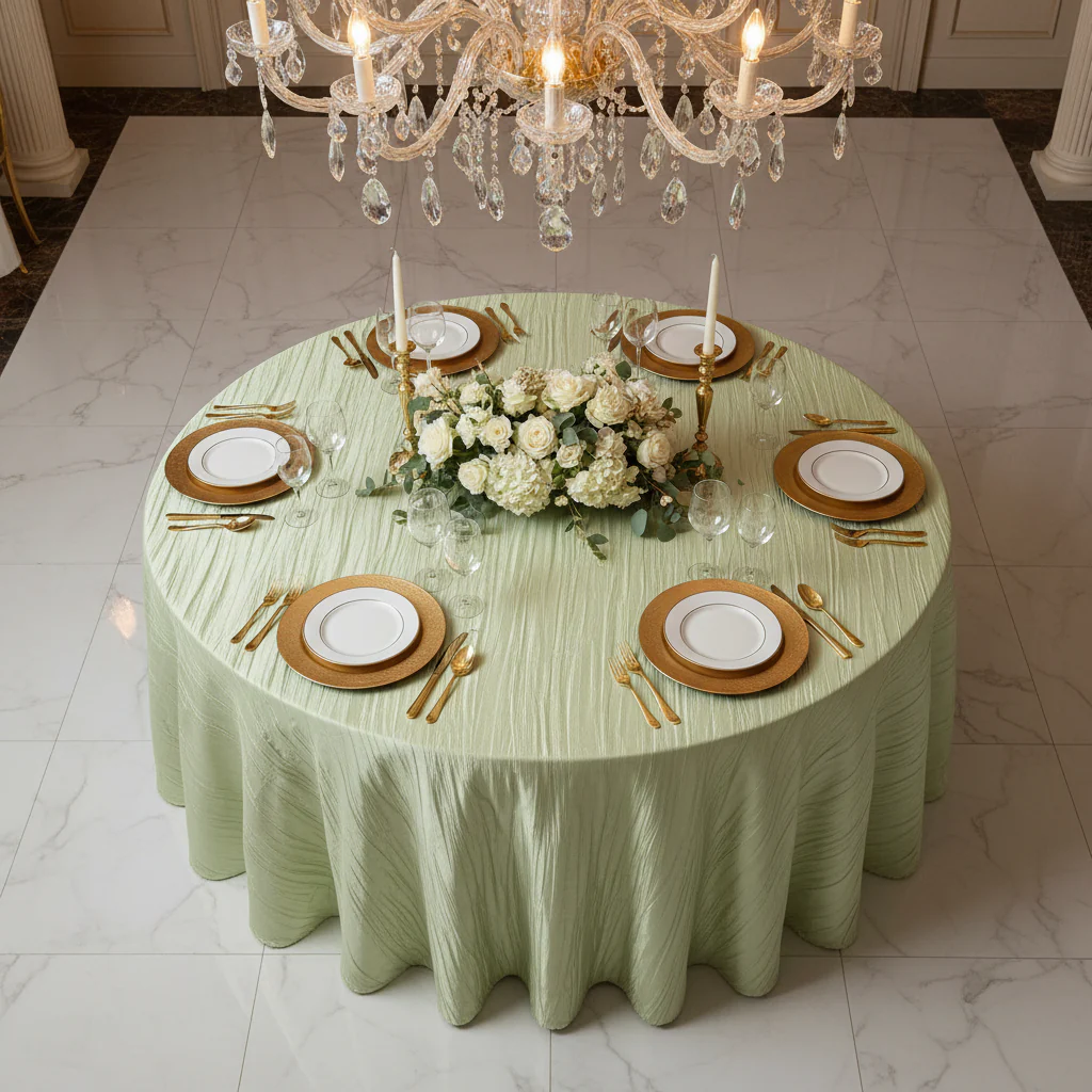 Accordion Crinkle Taffeta 120" Round Tablecloth - Sage Green - Image 2