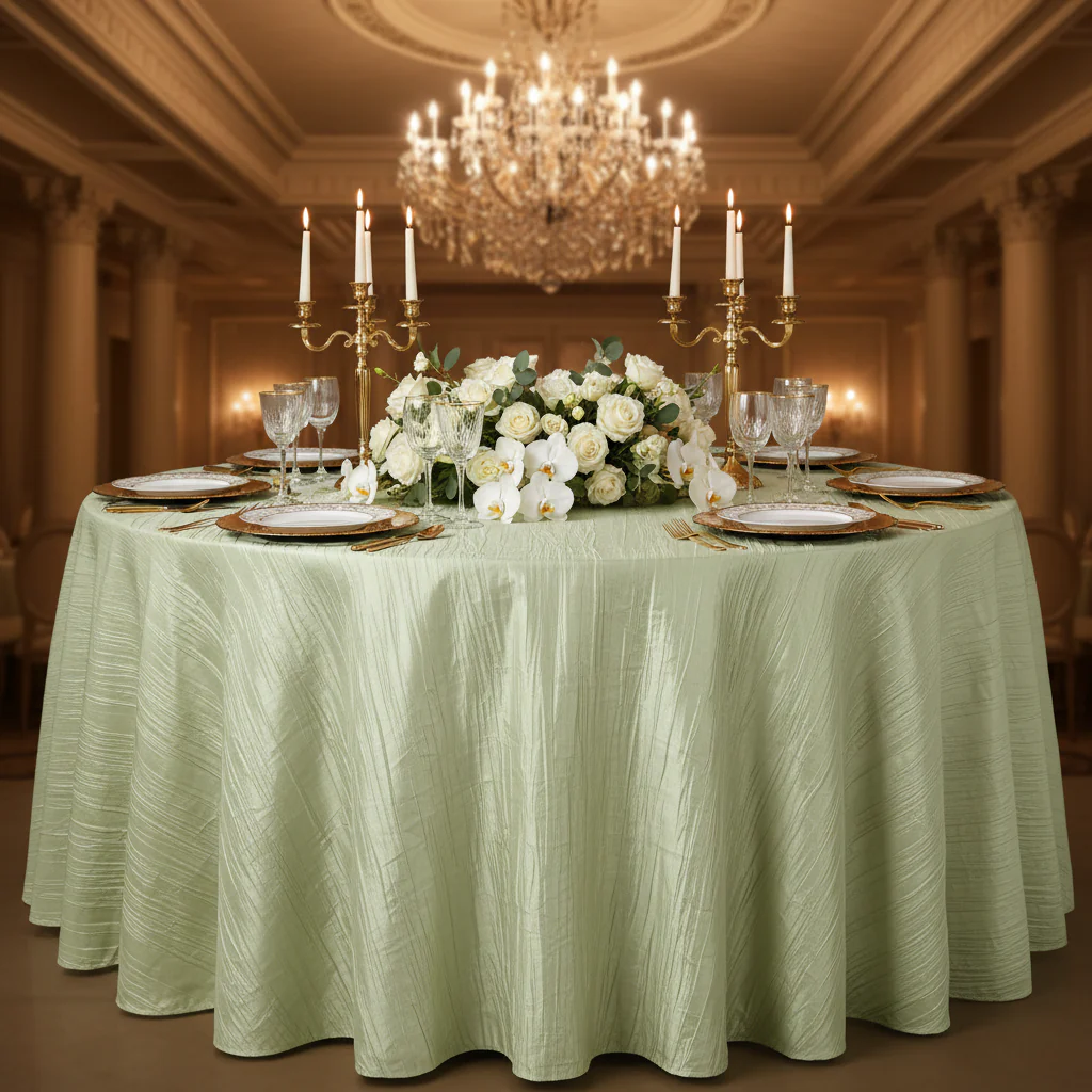 Accordion Crinkle Taffeta 120" Round Tablecloth - Sage Green - Image 3
