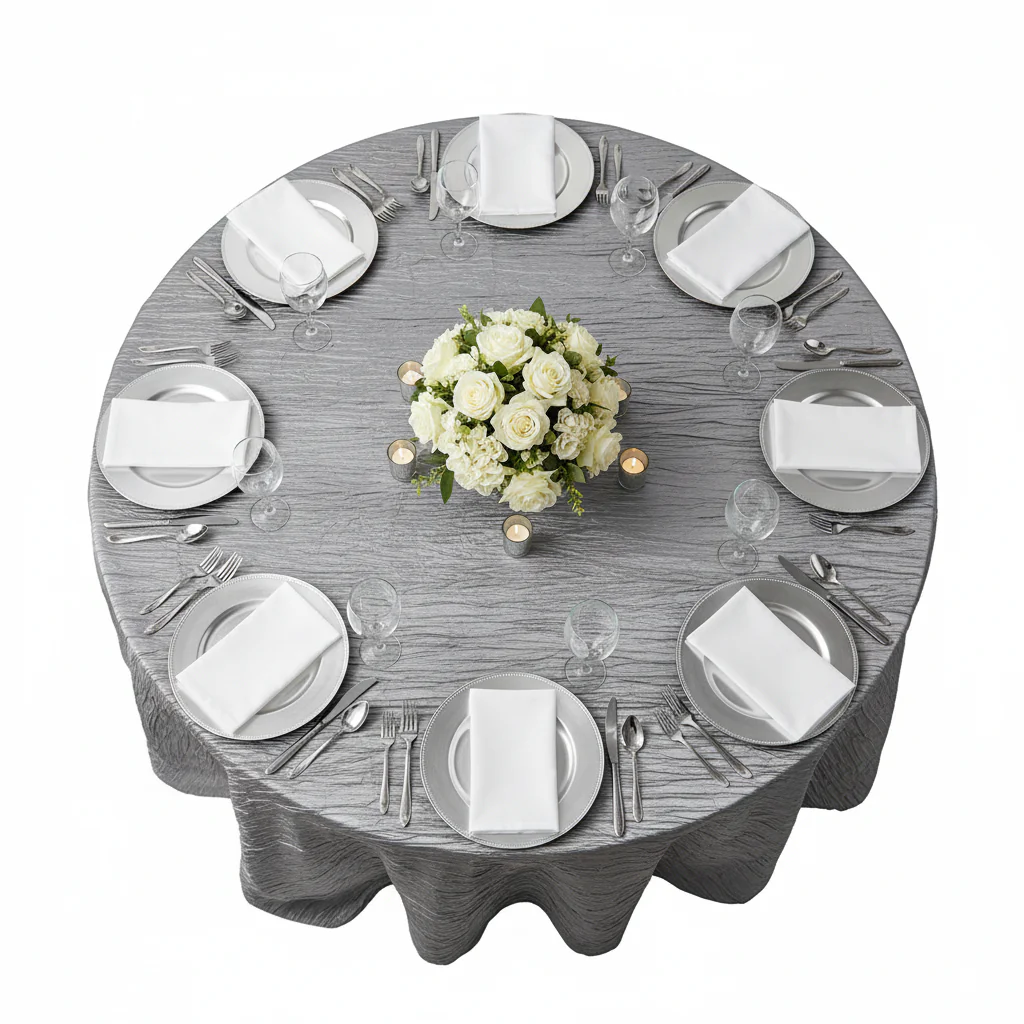 Accordion Crinkle Taffeta 120" Round Tablecloth - Silver - Image 3