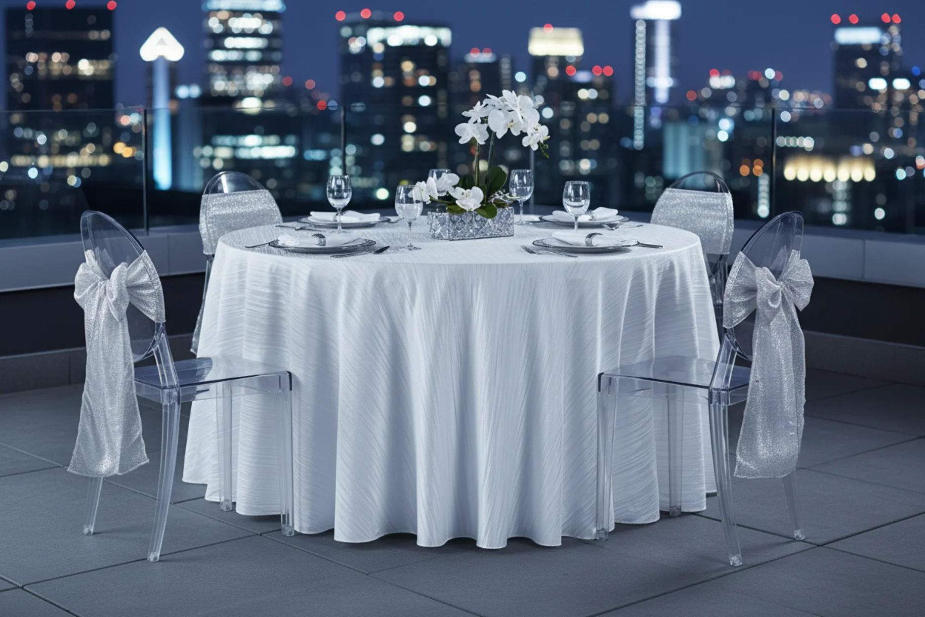Accordion Crinkle Taffeta 120" Round Tablecloth - White - Image 3