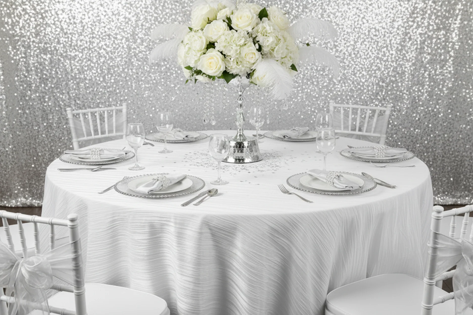 Accordion Crinkle Taffeta 120" Round Tablecloth - White - Image 5
