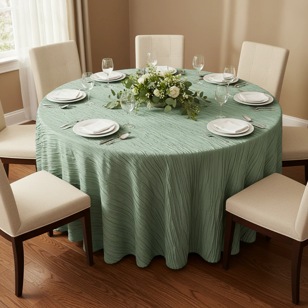 Accordion Crinkle Taffeta 120" Round Tablecloth - Willow Green - Image 2