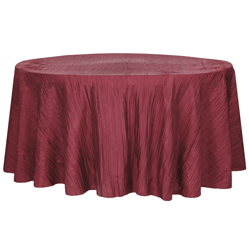 Accordion Crinkle Taffeta 132" Round Tablecloth - Burgundy