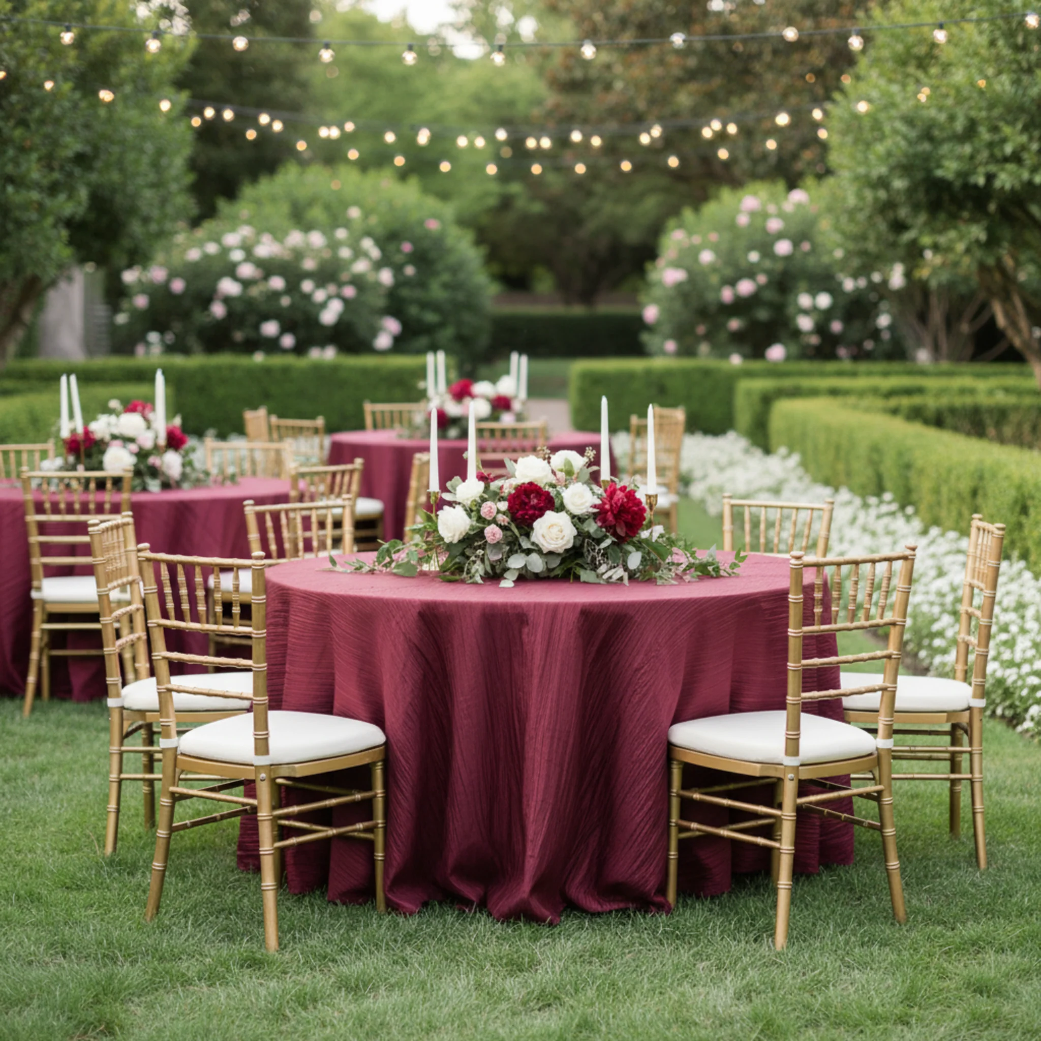 Accordion Crinkle Taffeta 132" Round Tablecloth - Burgundy - Image 3
