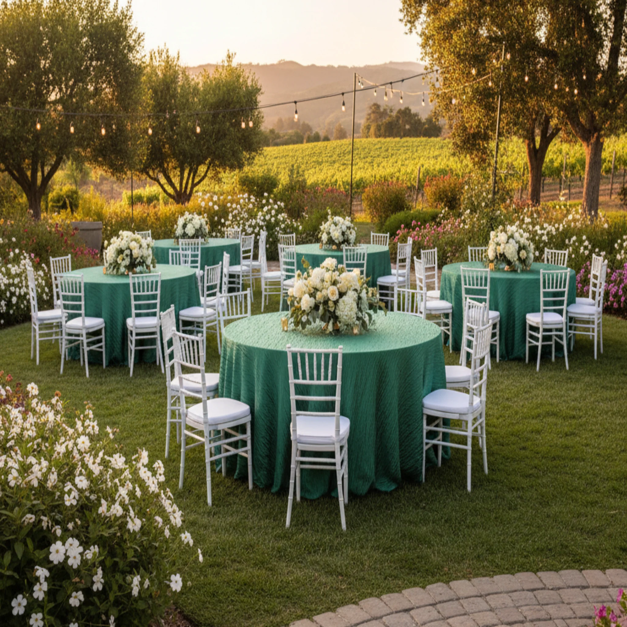 Accordion Crinkle Taffeta 132" Round Tablecloth - Emerald Green - Image 3