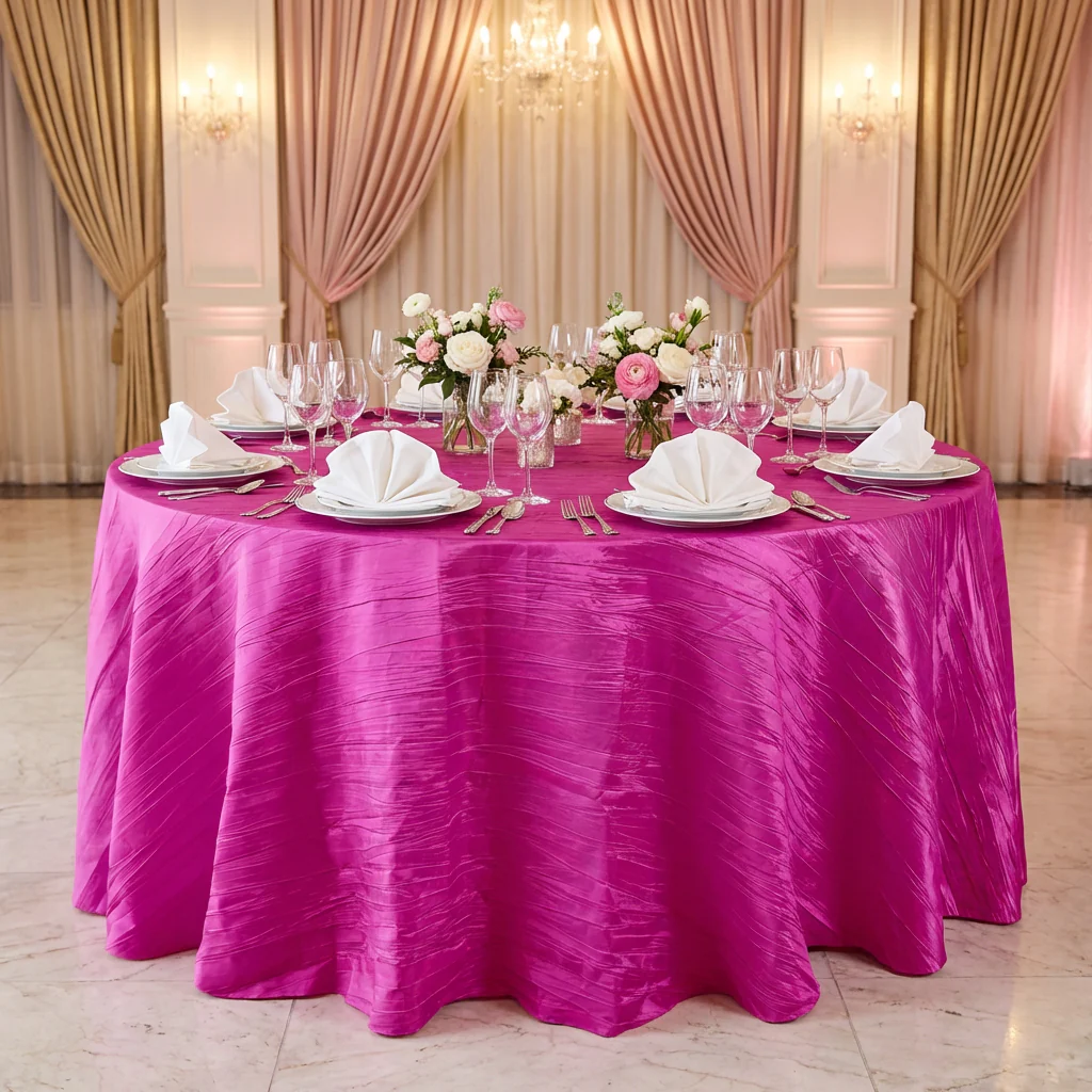 Accordion Crinkle Taffeta 120" Round Tablecloth - Fuchsia - Image 2