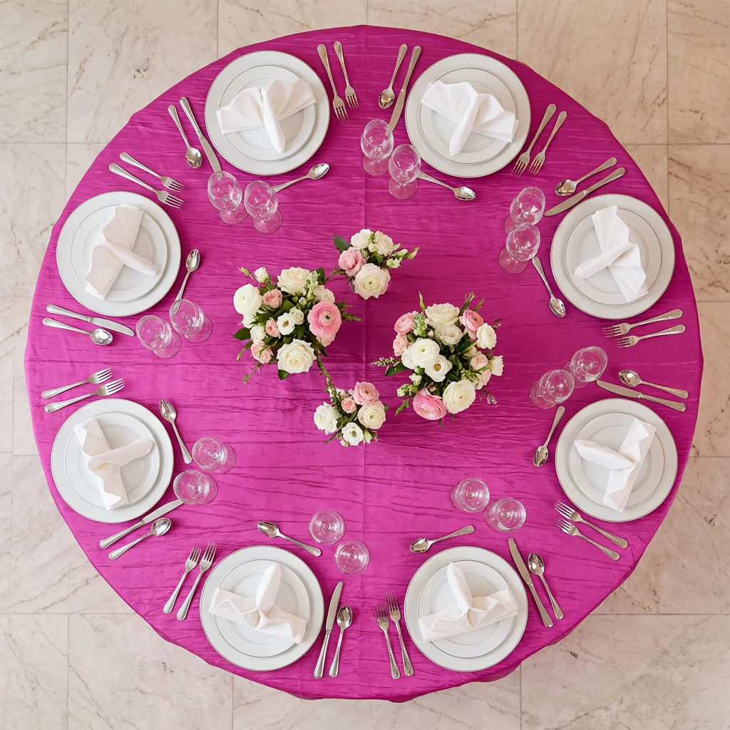 Accordion Crinkle Taffeta 120" Round Tablecloth - Fuchsia - Image 5