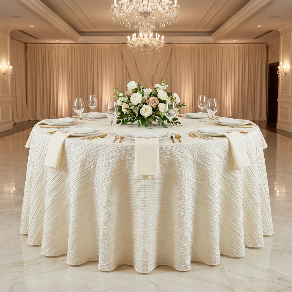 Accordion Crinkle Taffeta 132" Round Tablecloth - Ivory - Image 2