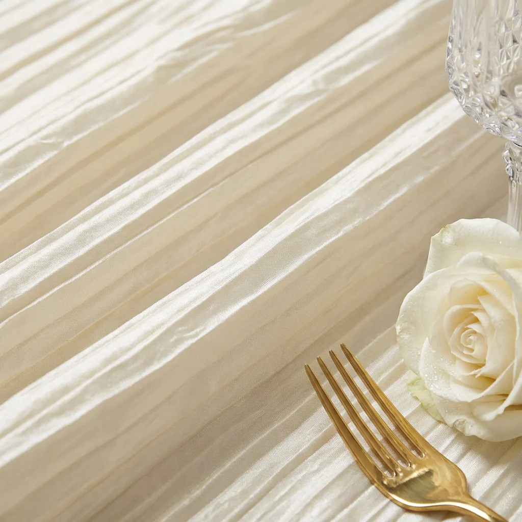 Accordion Crinkle Taffeta 132" Round Tablecloth - Ivory - Image 4