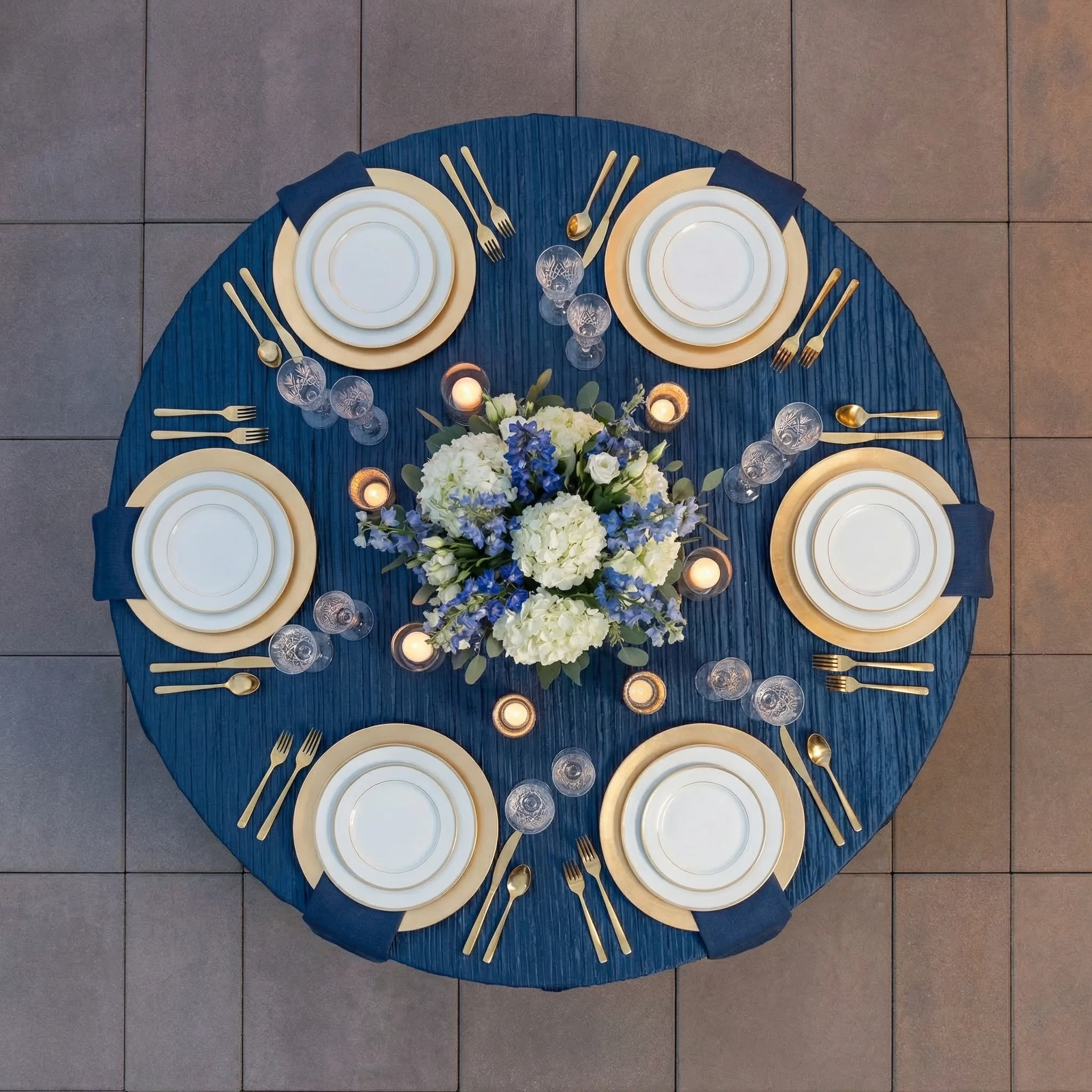 Accordion Crinkle Taffeta 132" Round Tablecloth - Navy Blue - Image 3