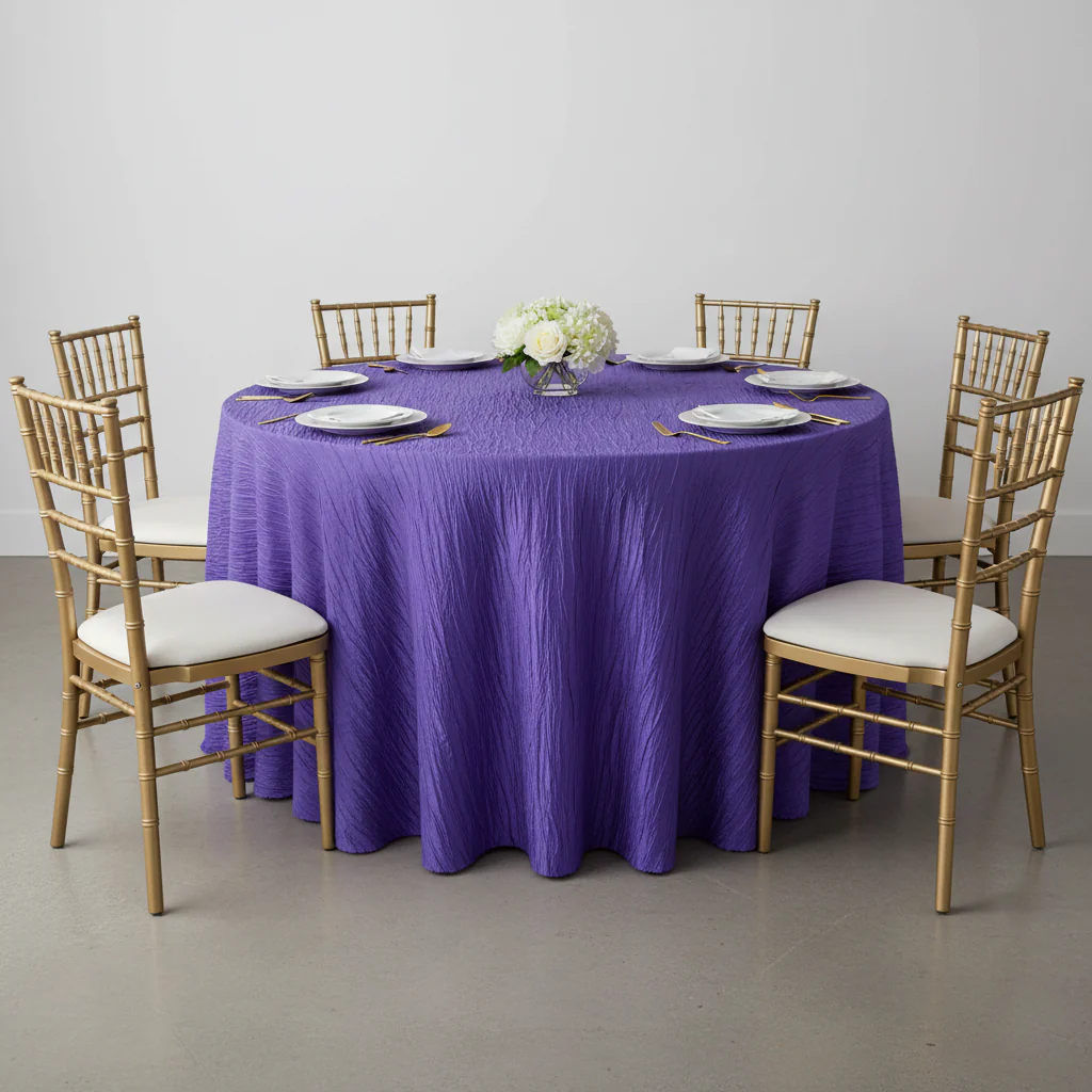 Accordion Crinkle Taffeta 132" Round Tablecloth - Purple - Image 2