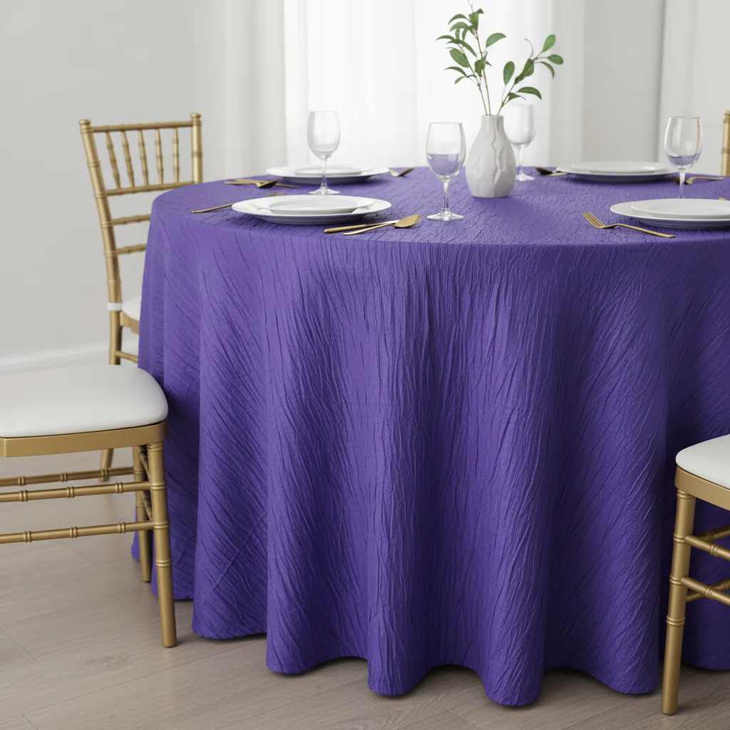 Accordion Crinkle Taffeta 132" Round Tablecloth - Purple - Image 3
