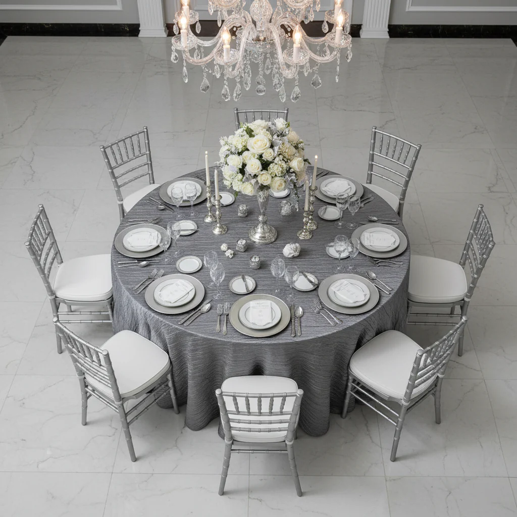 Accordion Crinkle Taffeta 132" Round Tablecloth - Silver - Image 2