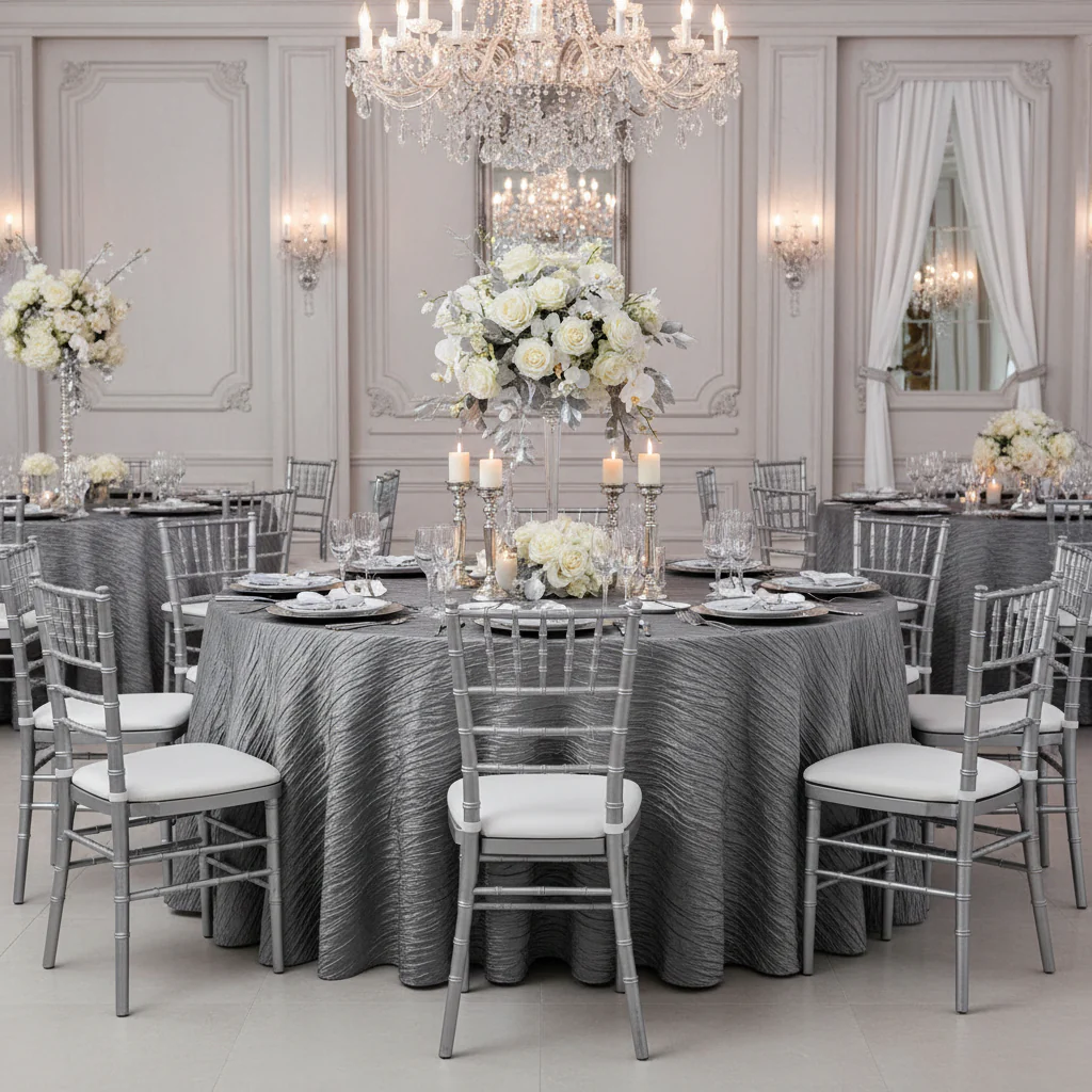 Accordion Crinkle Taffeta 132" Round Tablecloth - Silver - Image 3