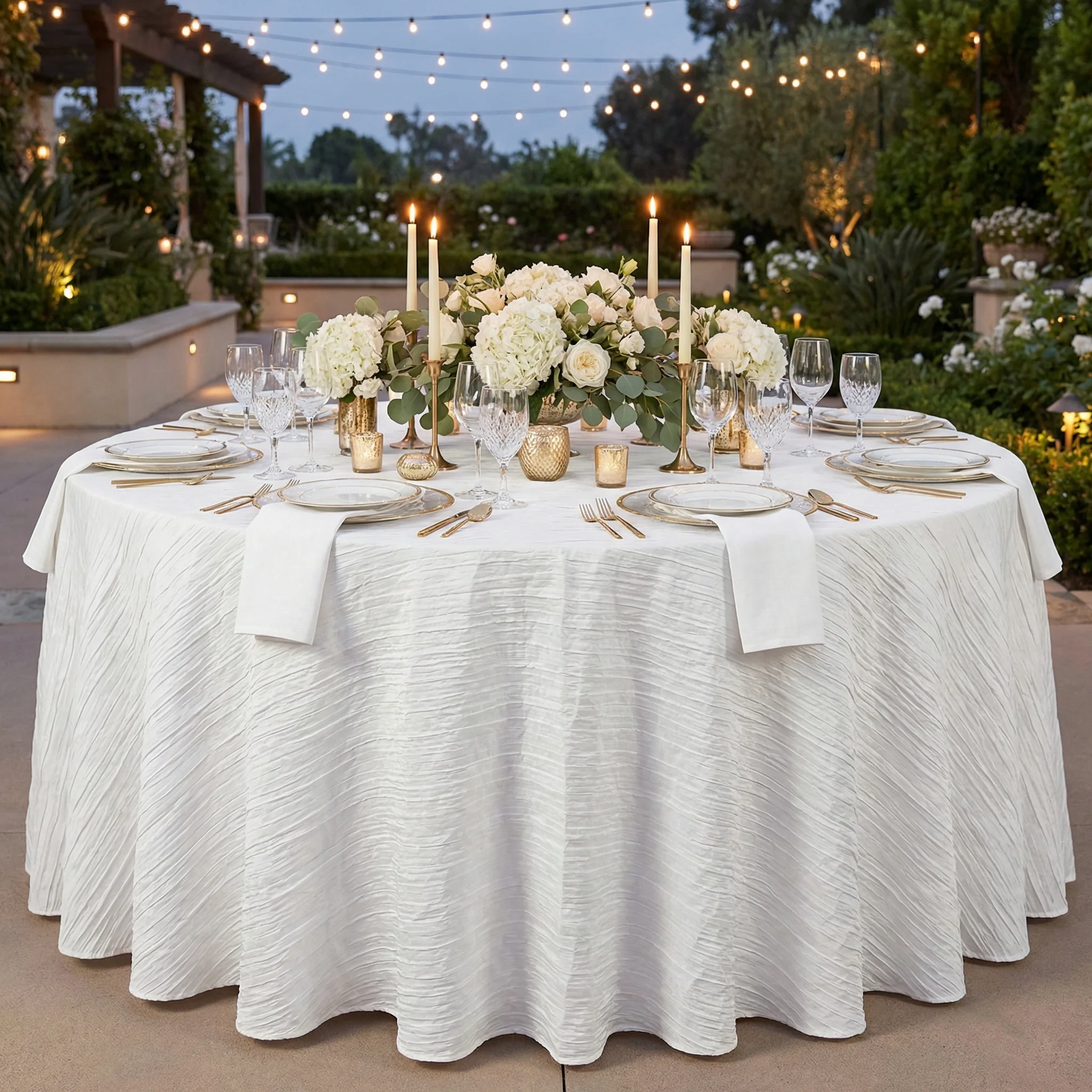 Accordion Crinkle Taffeta 132" Round Tablecloth - White - Image 2