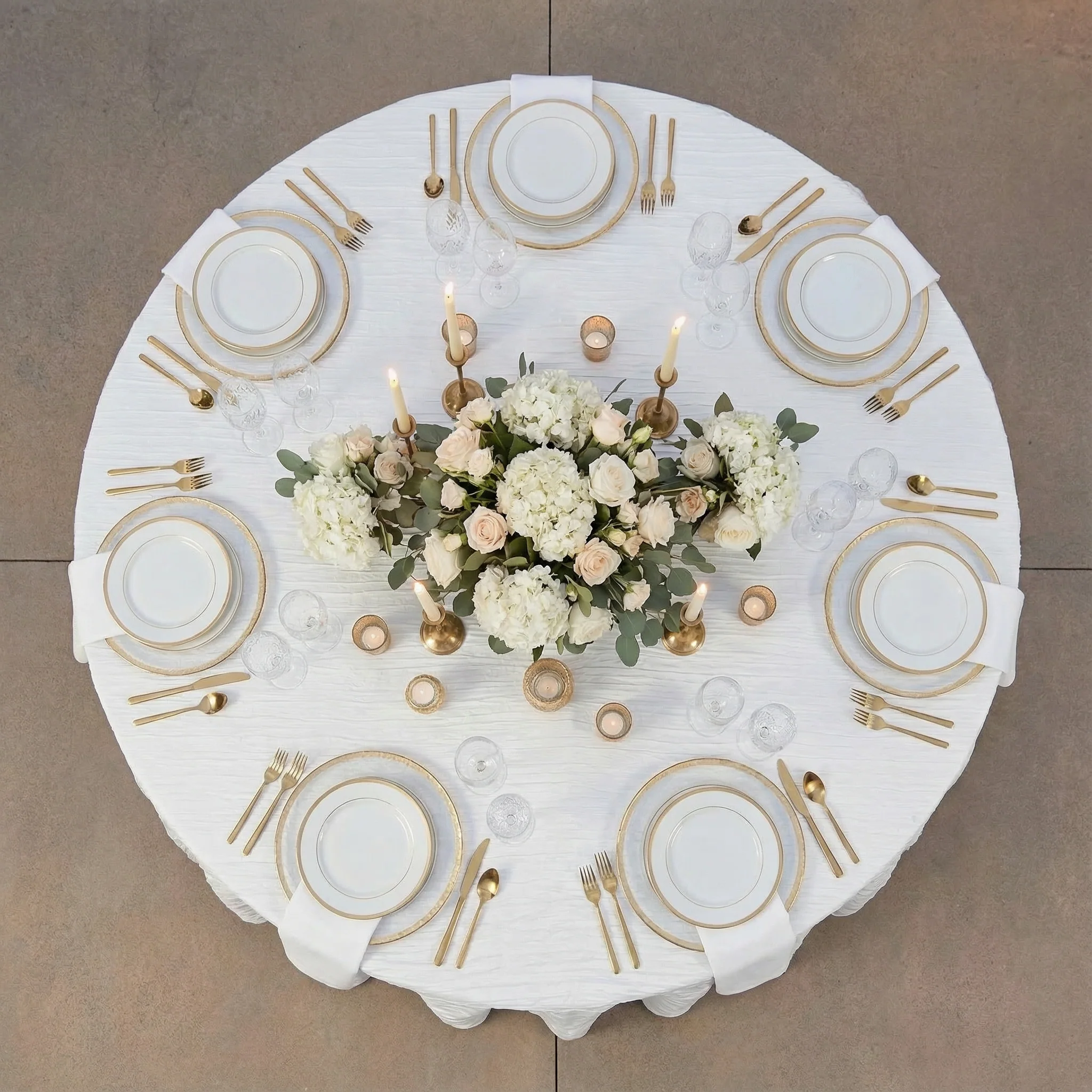 Accordion Crinkle Taffeta 132" Round Tablecloth - White - Image 3