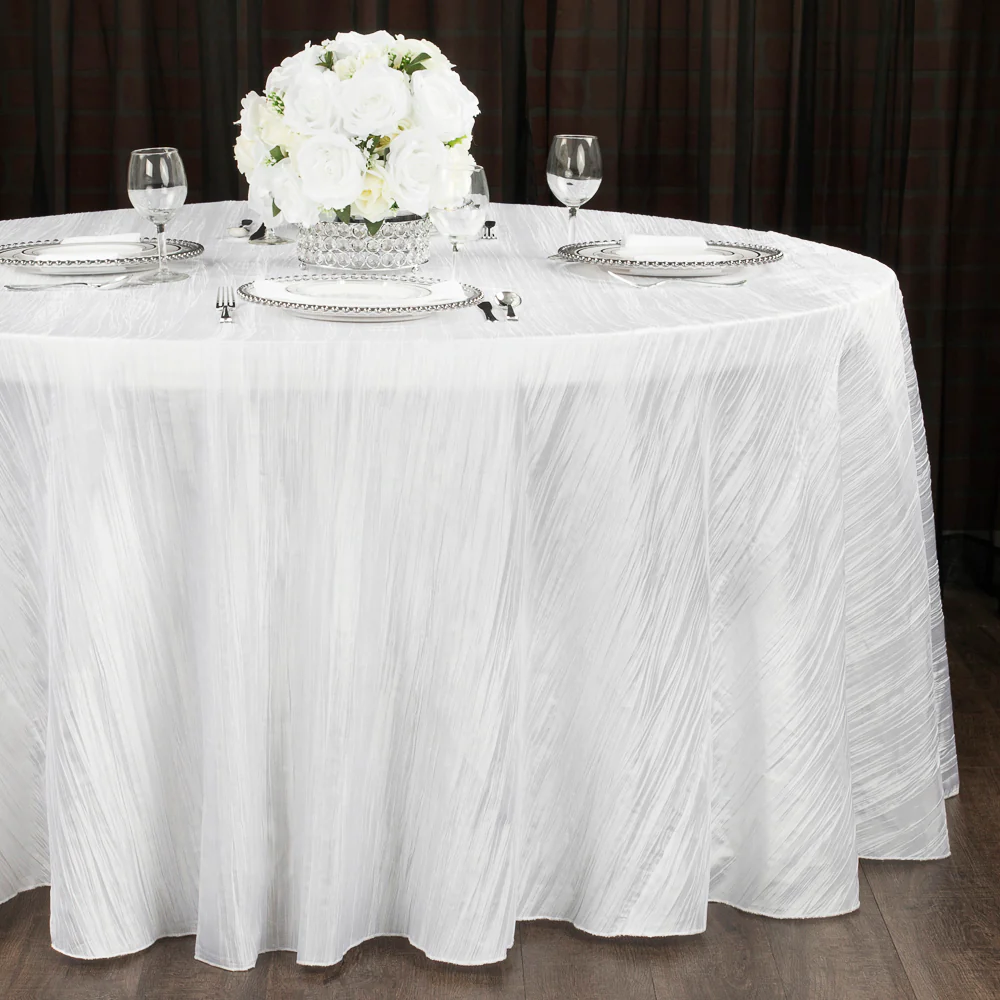 Accordion Crinkle Taffeta 132" Round Tablecloth - White - Image 4