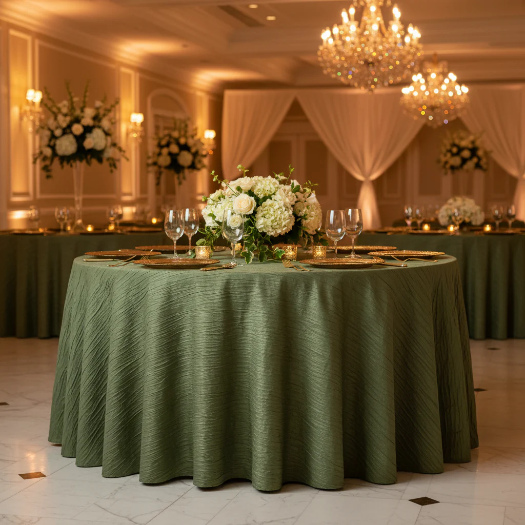 Accordion Crinkle Taffeta 132" Round Tablecloth - Willow Green - Image 2