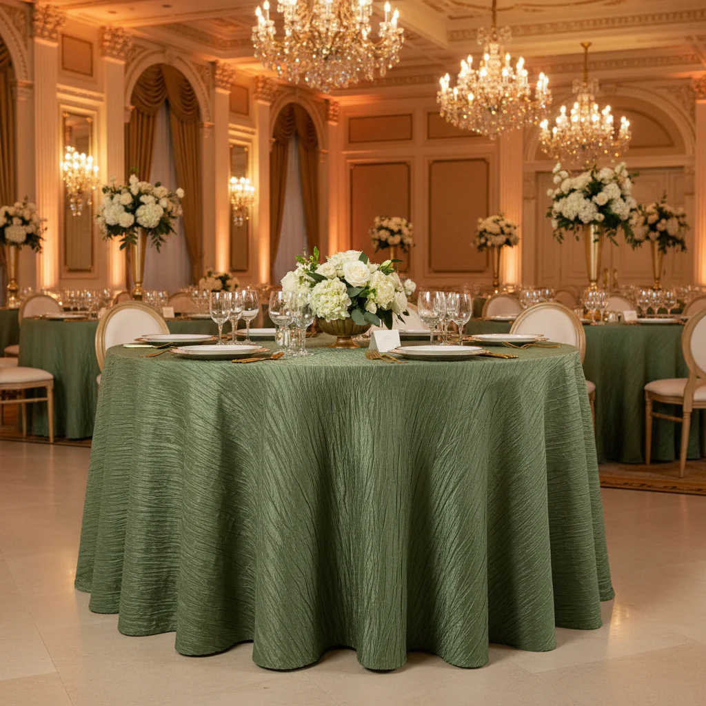 Accordion Crinkle Taffeta 132" Round Tablecloth - Willow Green - Image 3