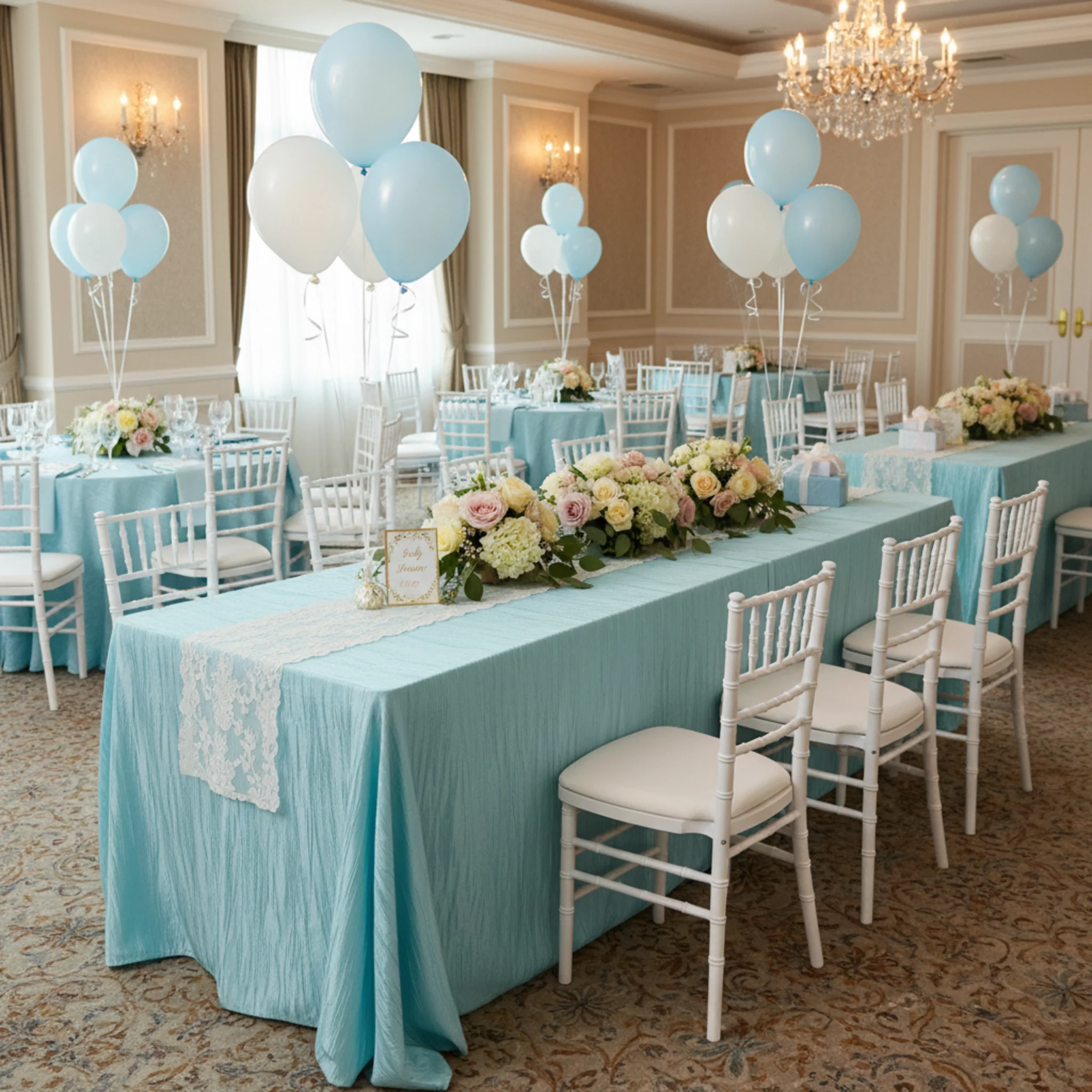Accordion Crinkle Taffeta 90"x132" Rectangular Tablecloth - Baby Blue - Image 2