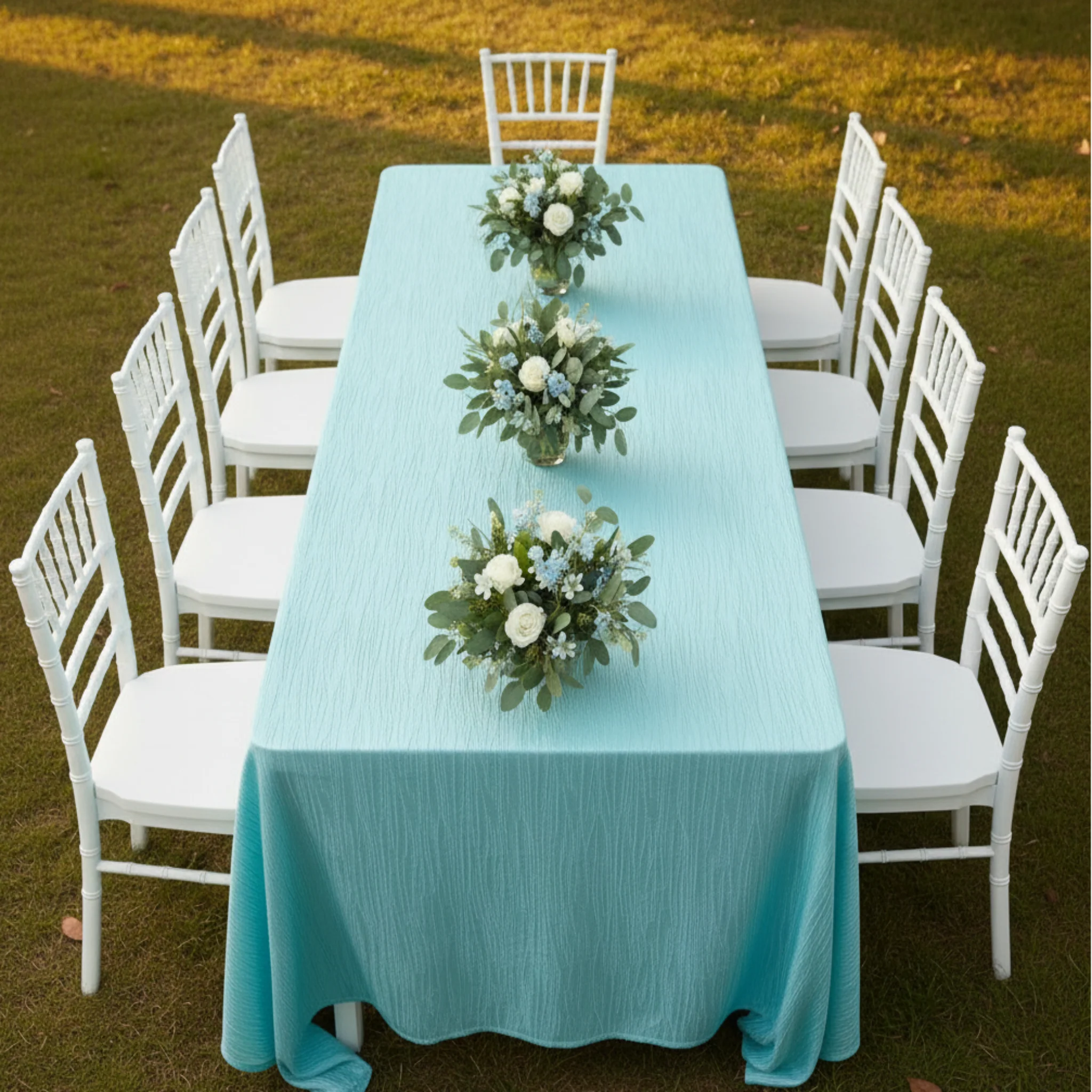 Accordion Crinkle Taffeta 90"x132" Rectangular Tablecloth - Baby Blue - Image 3