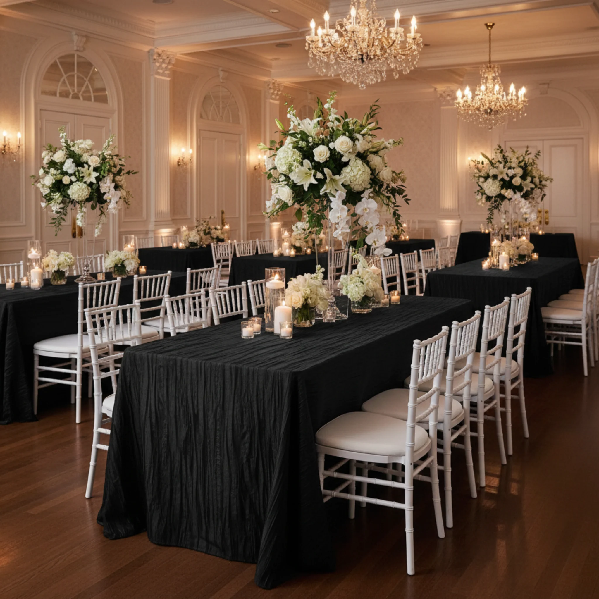 Accordion Crinkle Taffeta 90"x132" Rectangular Tablecloth - Black - Image 3