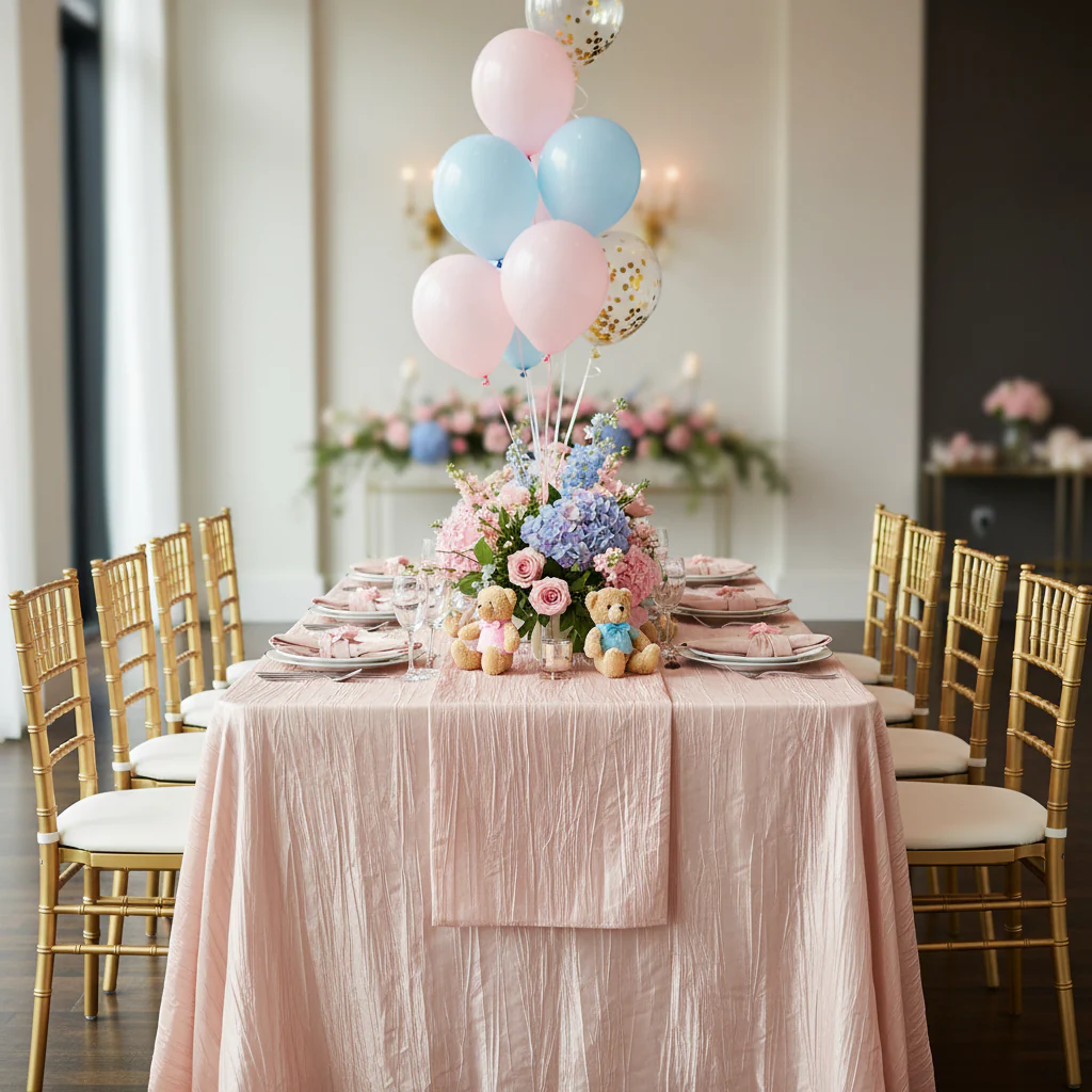 Accordion Crinkle Taffeta 90"x132" Rectangular Tablecloth - Blush/Rose Gold - Image 2