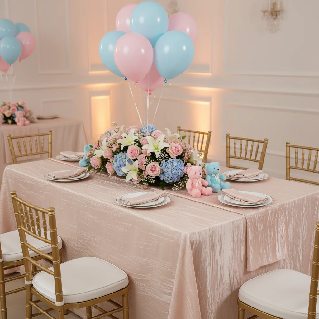 Accordion Crinkle Taffeta 90"x132" Rectangular Tablecloth - Blush/Rose Gold - Image 3