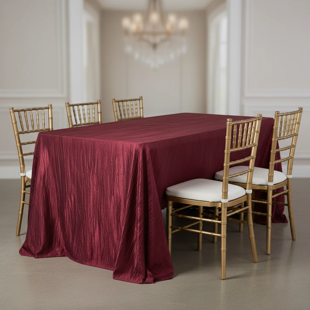 Accordion Crinkle Taffeta 90"x132" Rectangular Tablecloth - Burgundy
