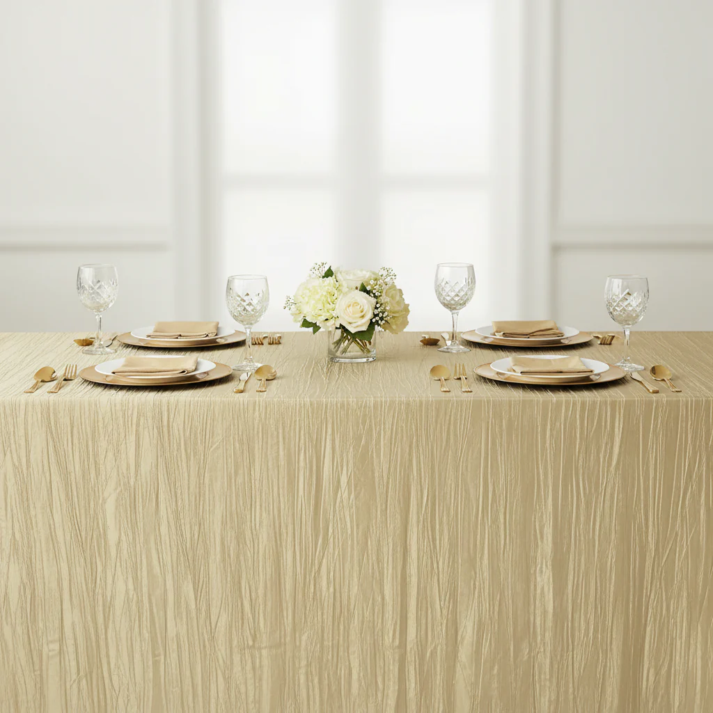 Accordion Crinkle Taffeta 90"x132" Rectangular Tablecloth - Champagne - Image 4