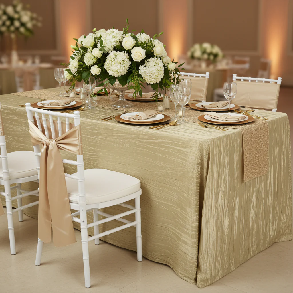 Accordion Crinkle Taffeta 90"x132" Rectangular Tablecloth - Champagne - Image 5