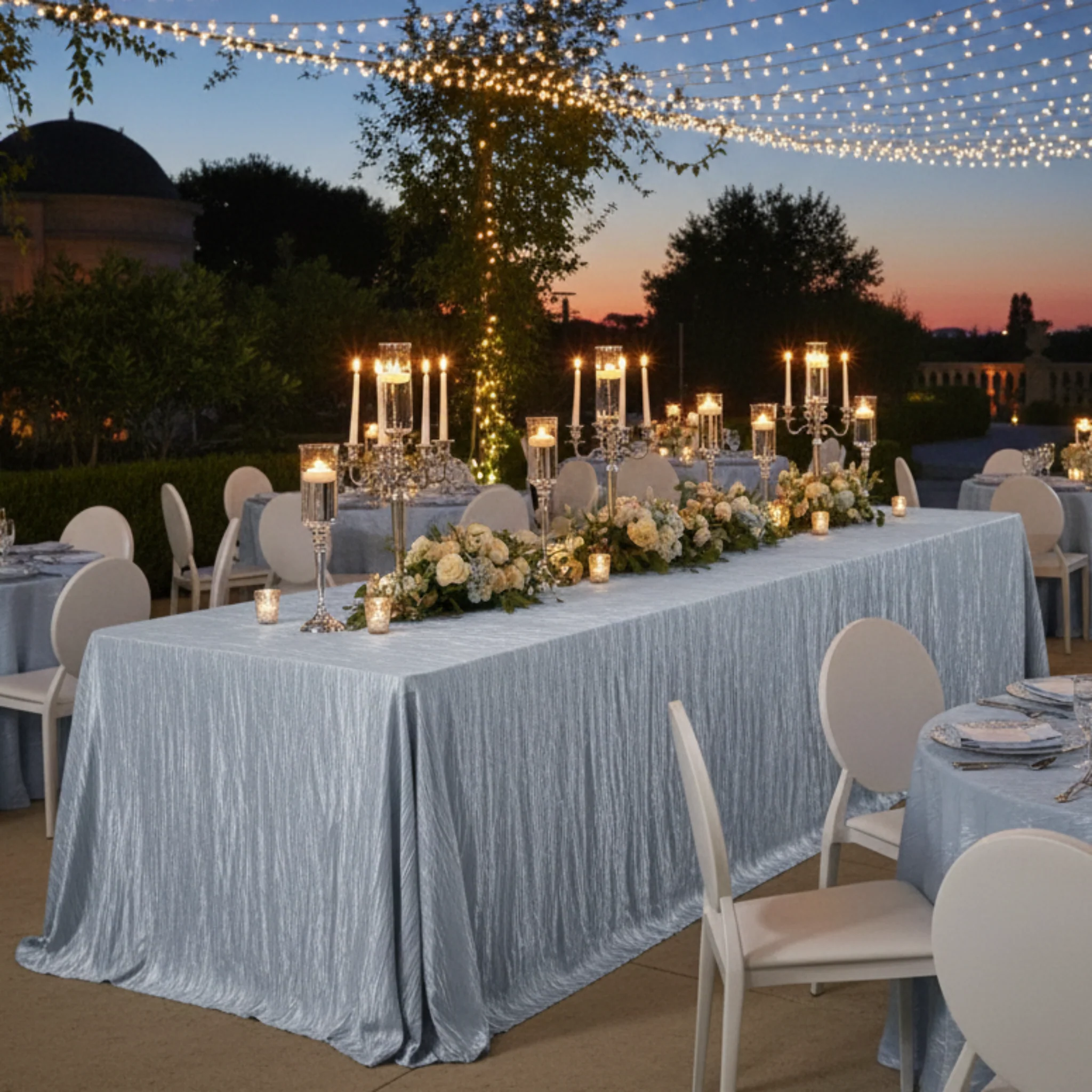 Accordion Crinkle Taffeta 90"x132" Rectangular Tablecloth - Dusty Blue - Image 3