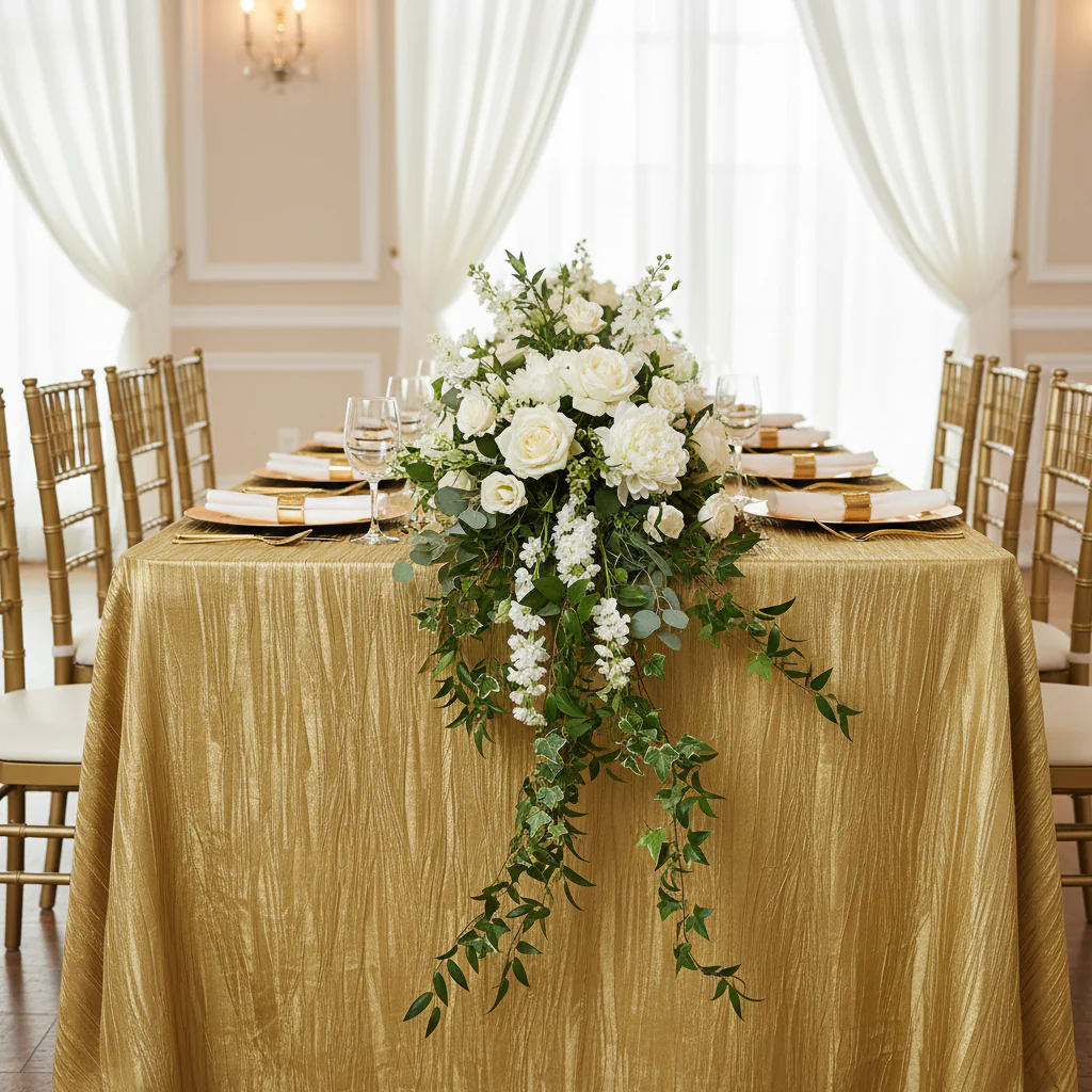 Accordion Crinkle Taffeta 90"x132" Rectangular Tablecloth - Gold - Image 4