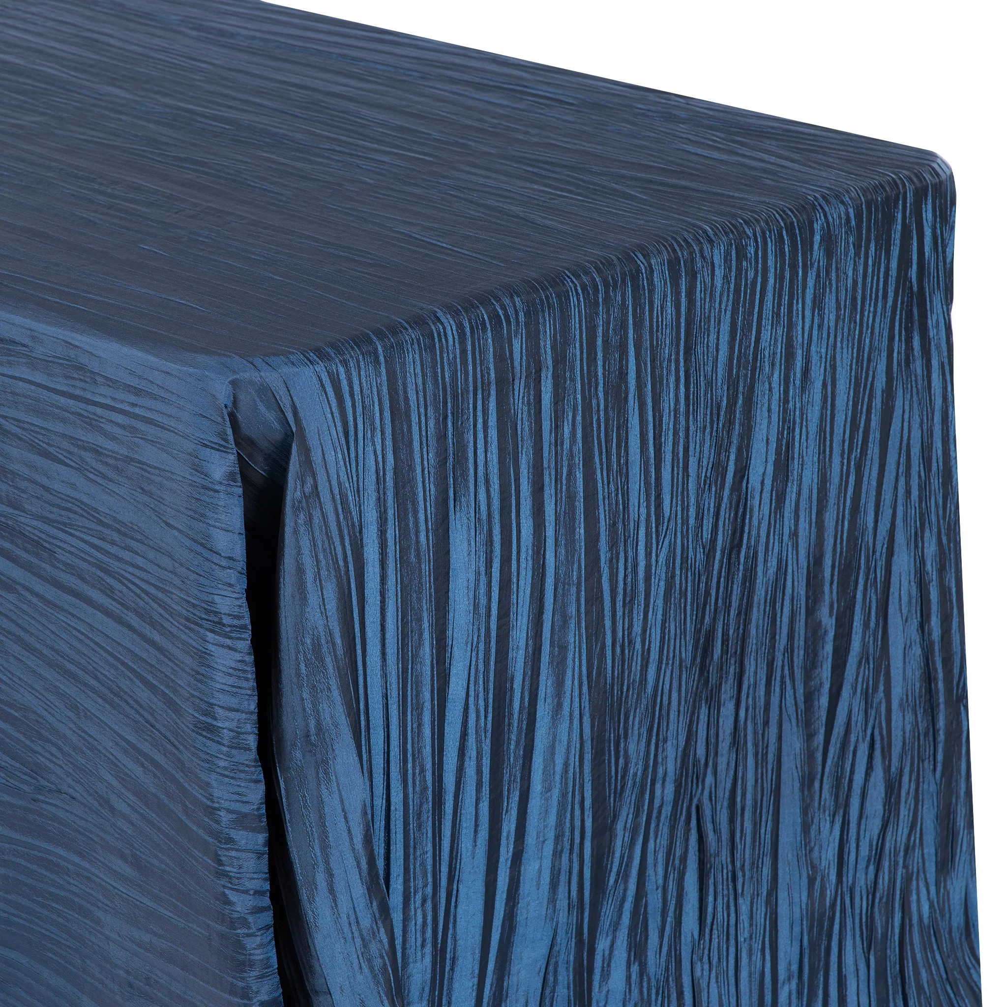 Accordion Crinkle Taffeta 90"x132" Rectangular Tablecloth - Navy Blue - Image 4