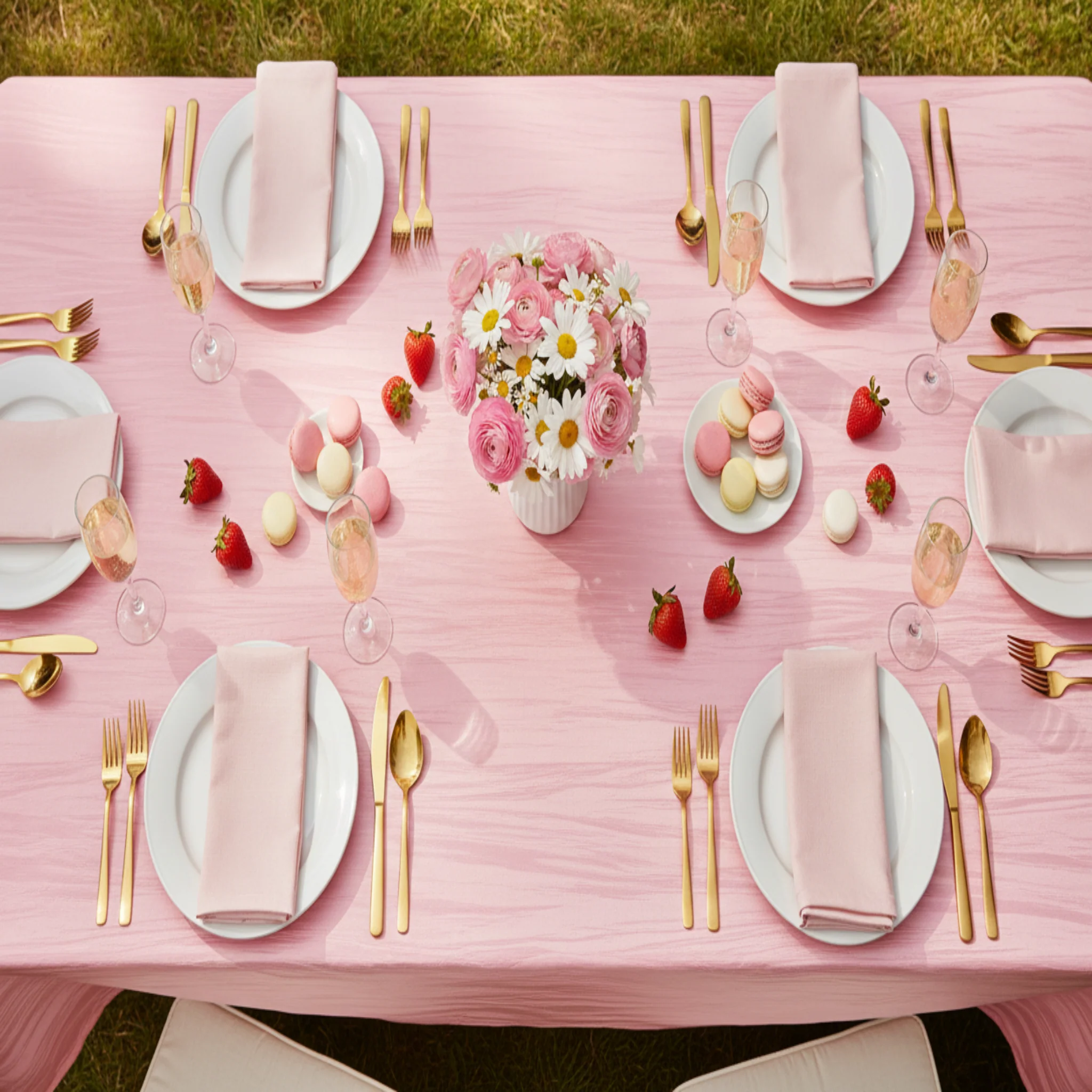 Accordion Crinkle Taffeta 90"x132" Rectangular Tablecloth - Pink - Image 4