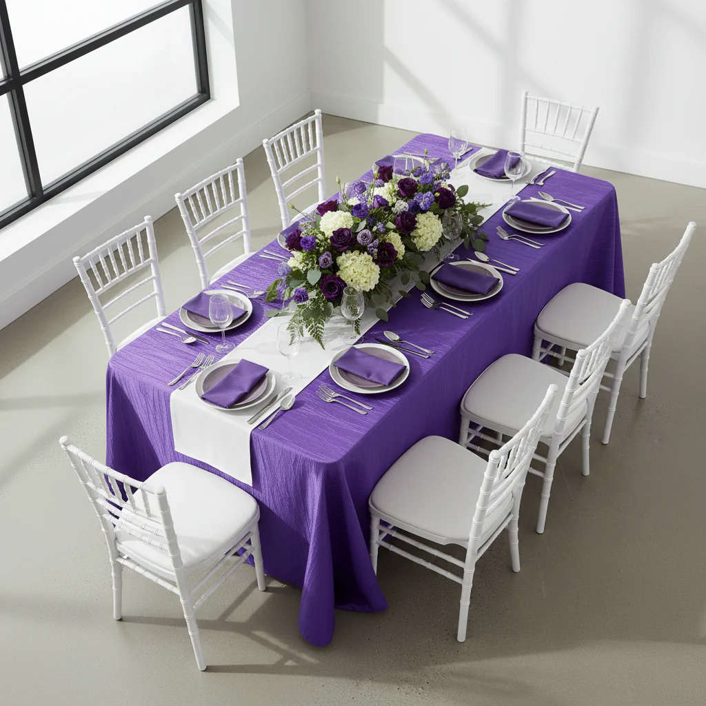 Accordion Crinkle Taffeta 90"x132" Rectangular Tablecloth - Purple - Image 2