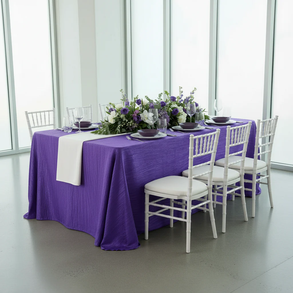 Accordion Crinkle Taffeta 90"x132" Rectangular Tablecloth - Purple - Image 3