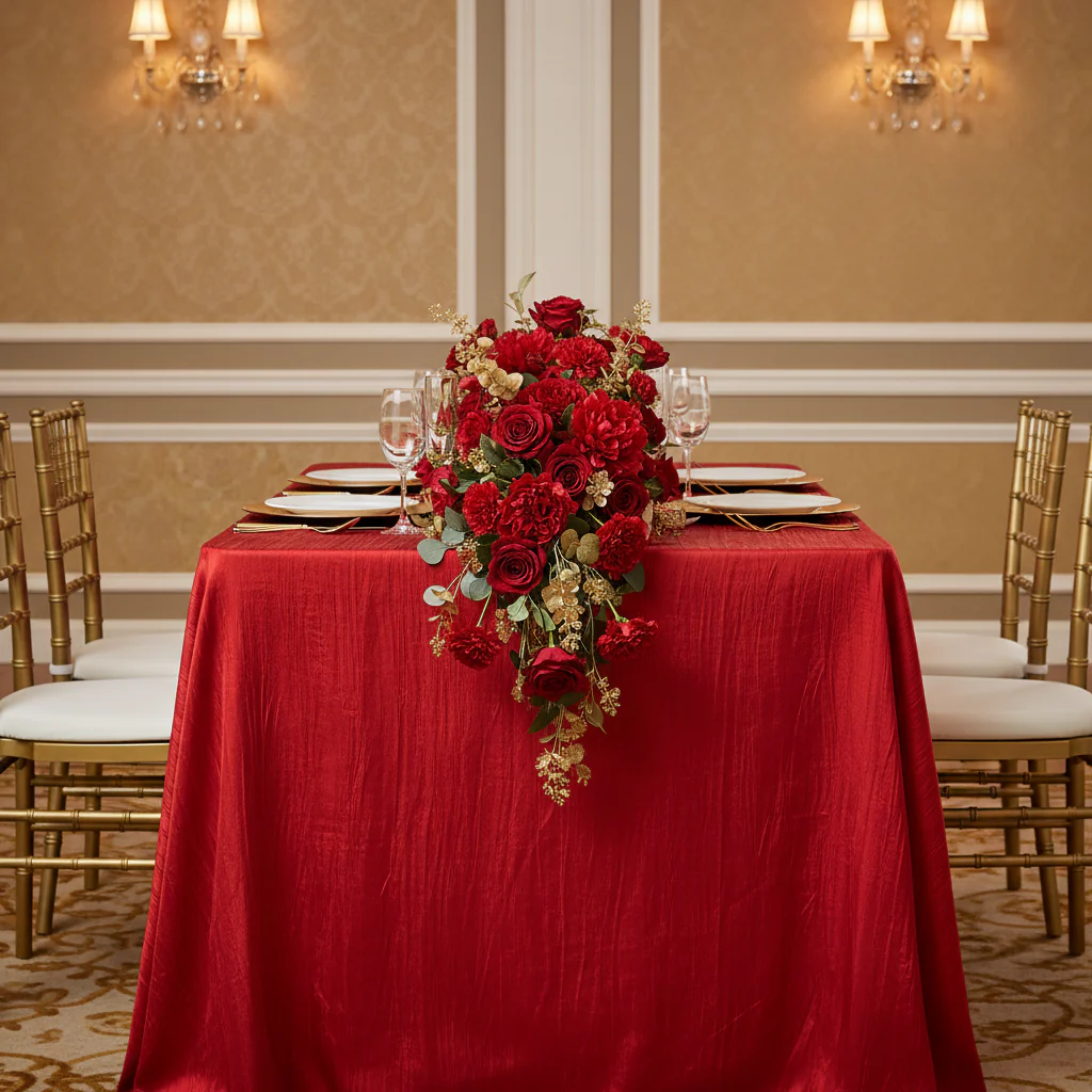 Accordion Crinkle Taffeta 90"x132" Rectangular Tablecloth - Red