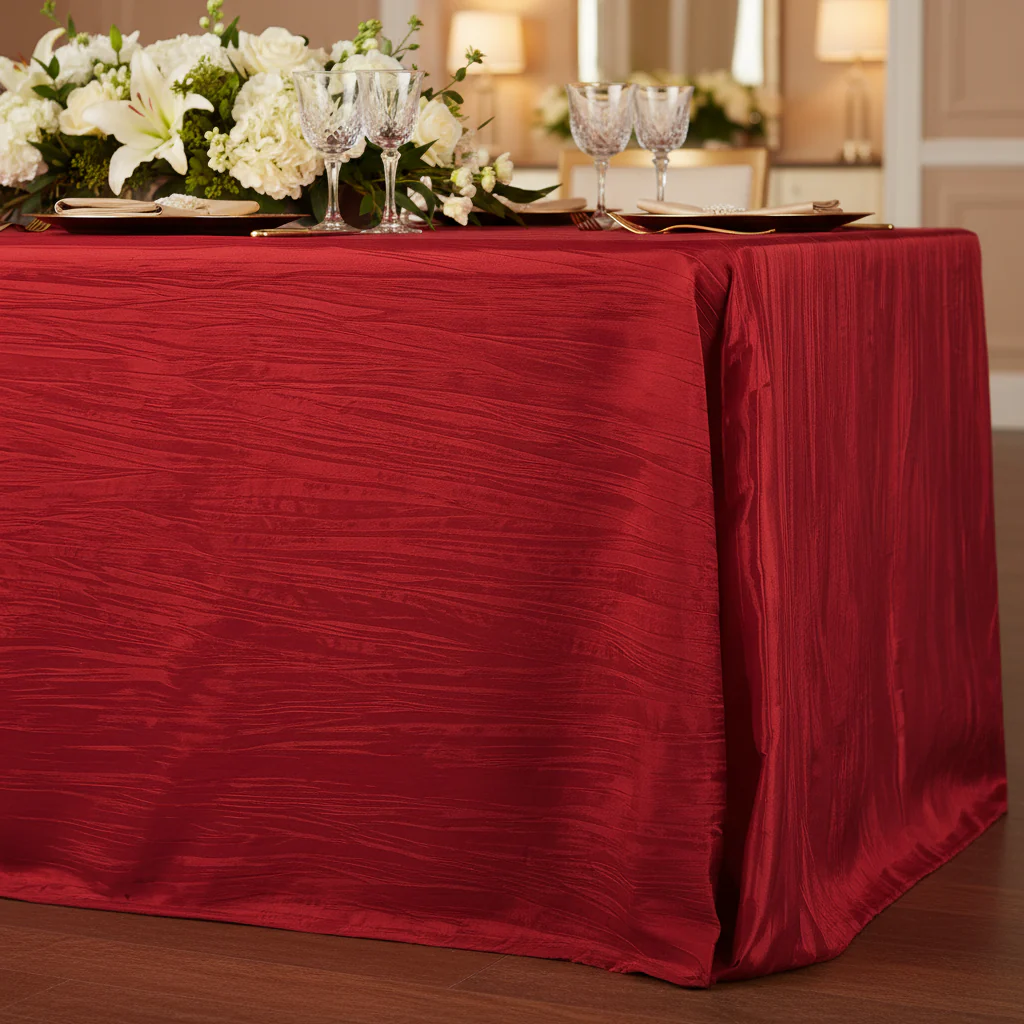 Accordion Crinkle Taffeta 90"x132" Rectangular Tablecloth - Red - Image 3