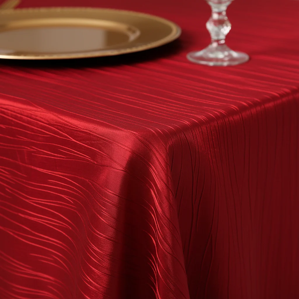 Accordion Crinkle Taffeta 90"x132" Rectangular Tablecloth - Red - Image 4