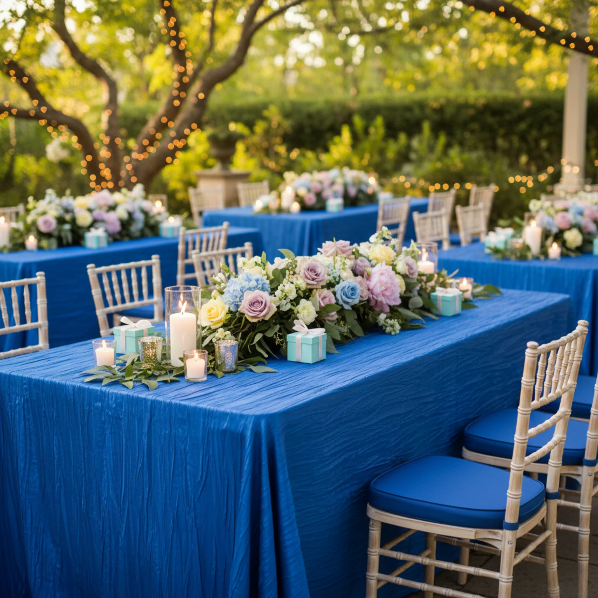Accordion Crinkle Taffeta 90"x132" Rectangular Tablecloth - Royal Blue - Image 3